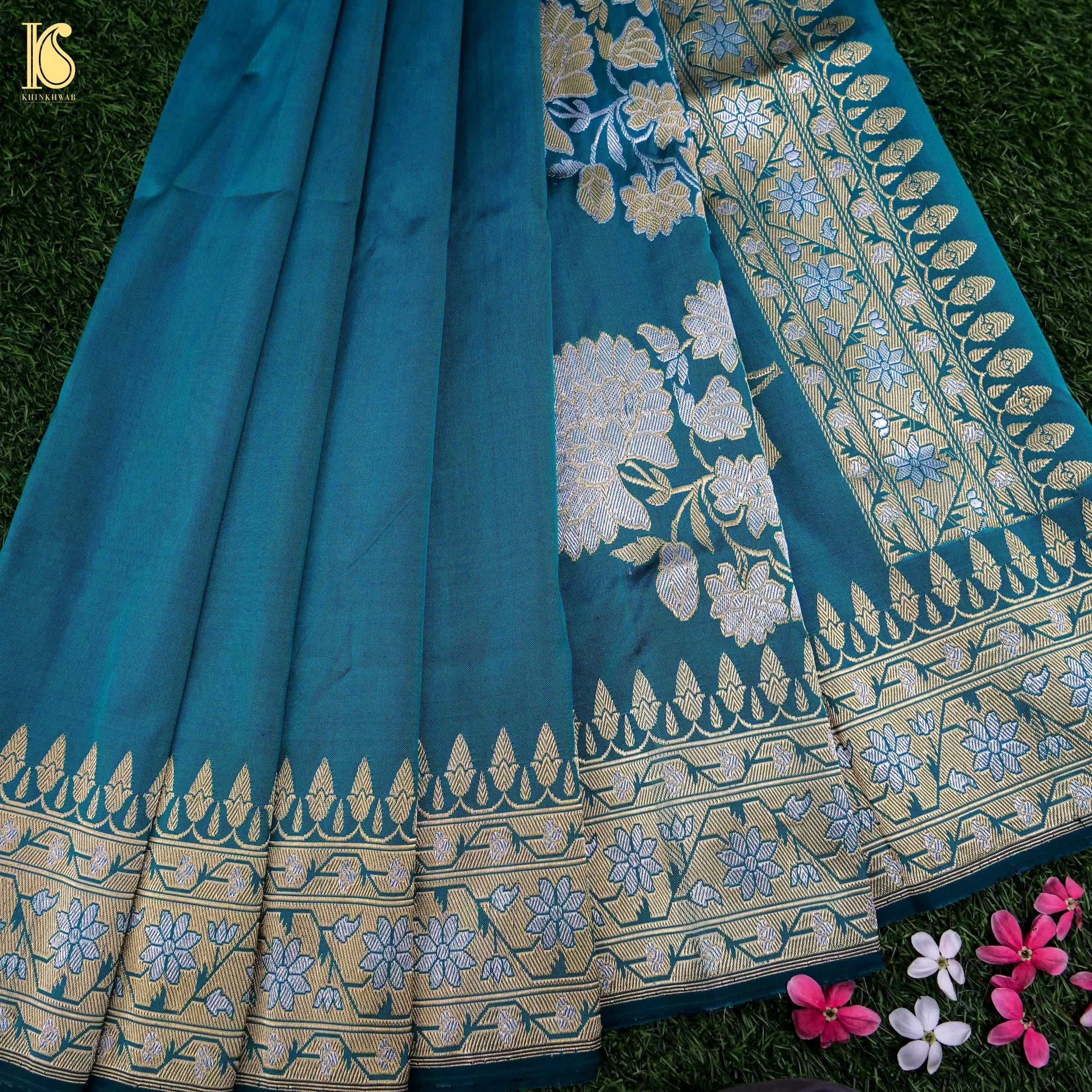 Kumudini - Allports Blue Handloom Katan Silk Banarasi Kadwa Ektara Saree - Khinkhwab