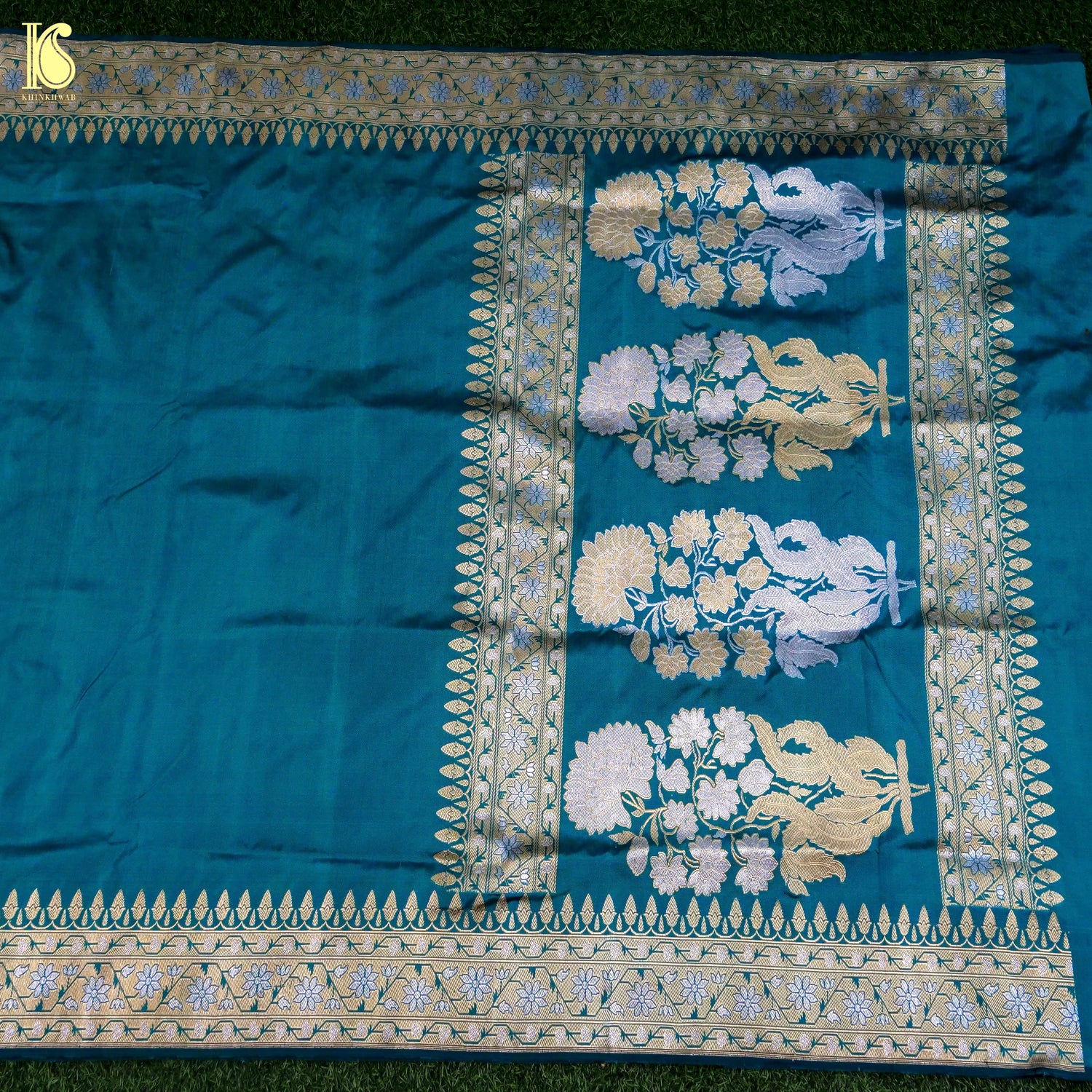 Kumudini - Allports Blue Handloom Katan Silk Banarasi Kadwa Ektara Saree - Khinkhwab