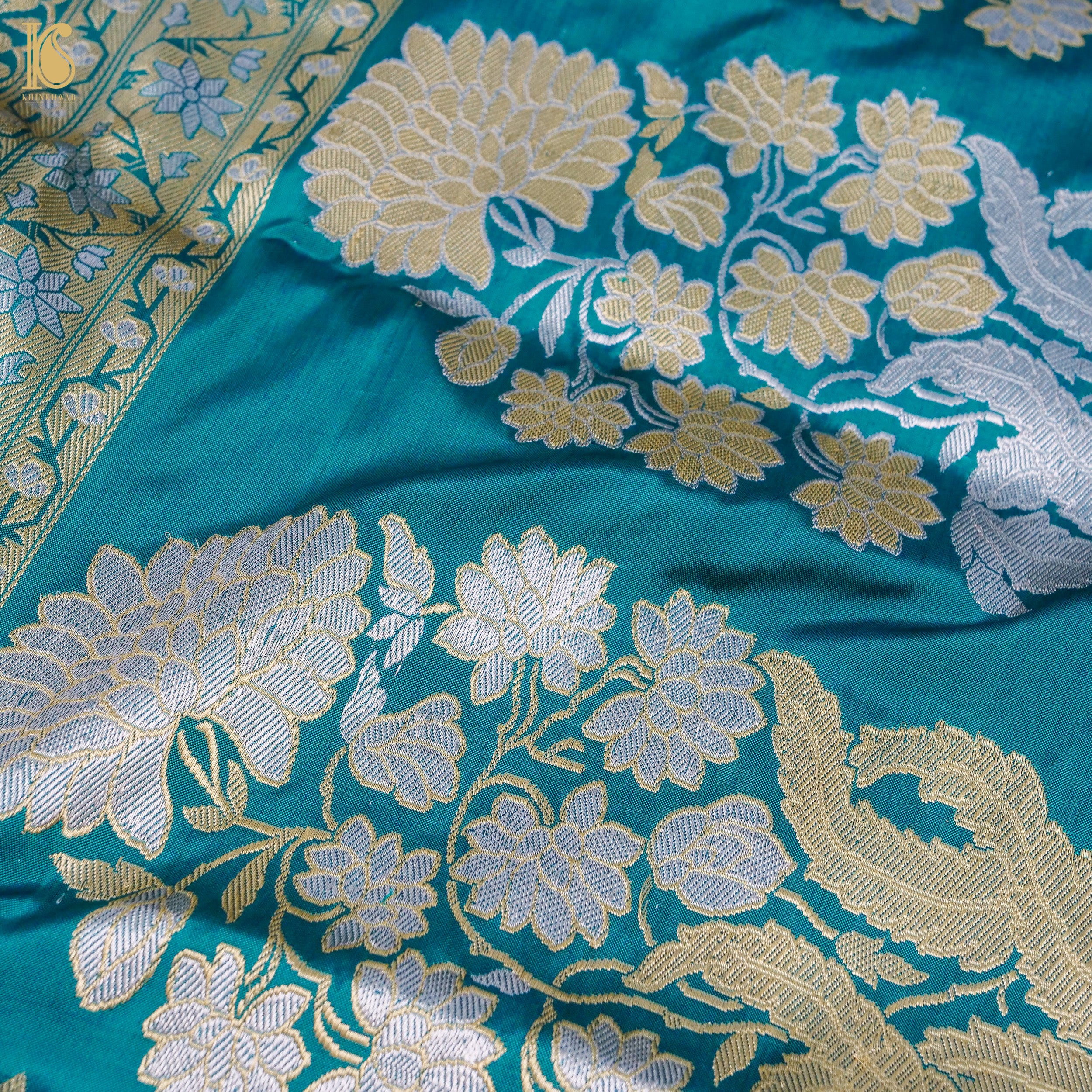 Kumudini - Allports Blue Handloom Katan Silk Banarasi Kadwa Ektara Saree - Khinkhwab
