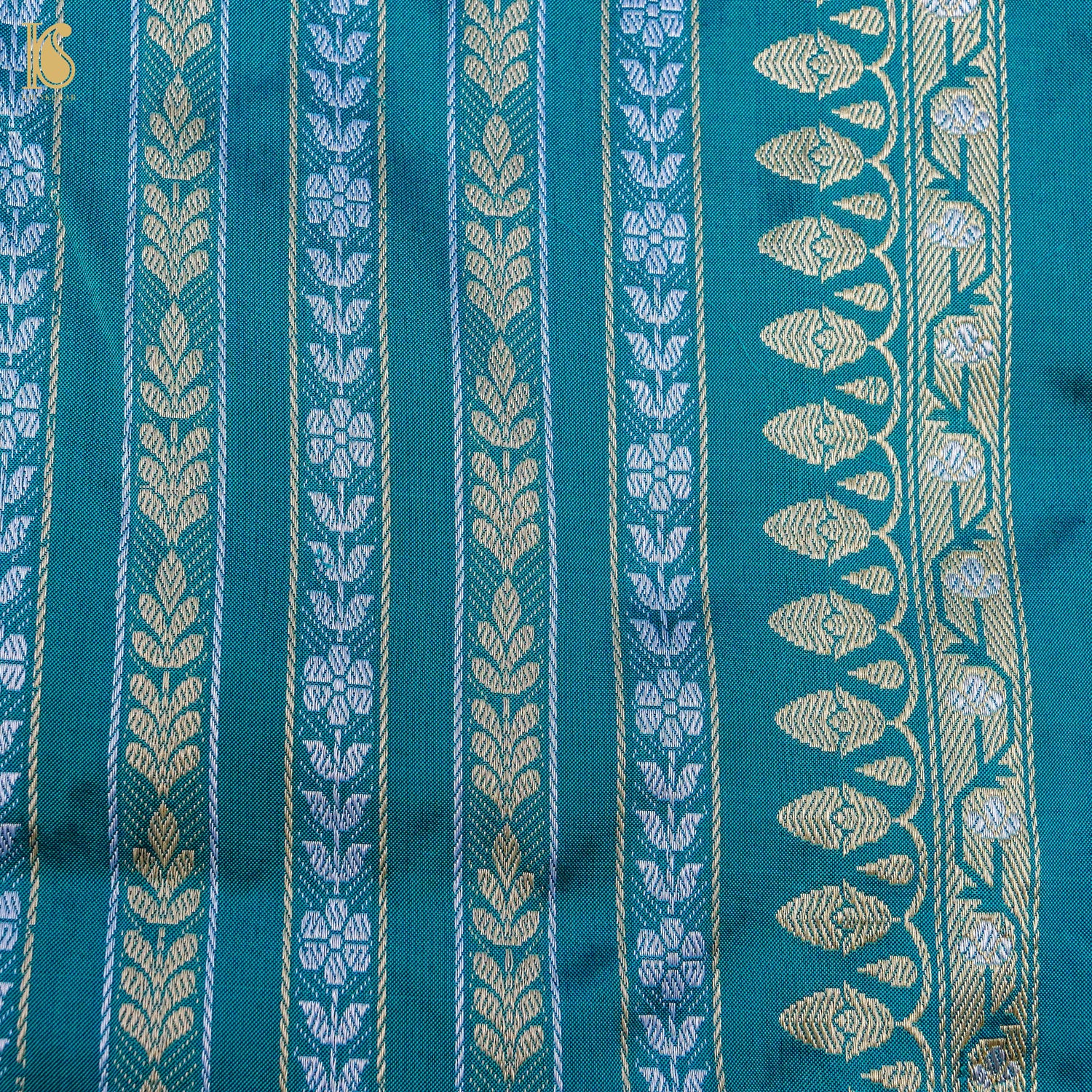 Kumudini - Allports Blue Handloom Katan Silk Banarasi Kadwa Ektara Saree - Khinkhwab