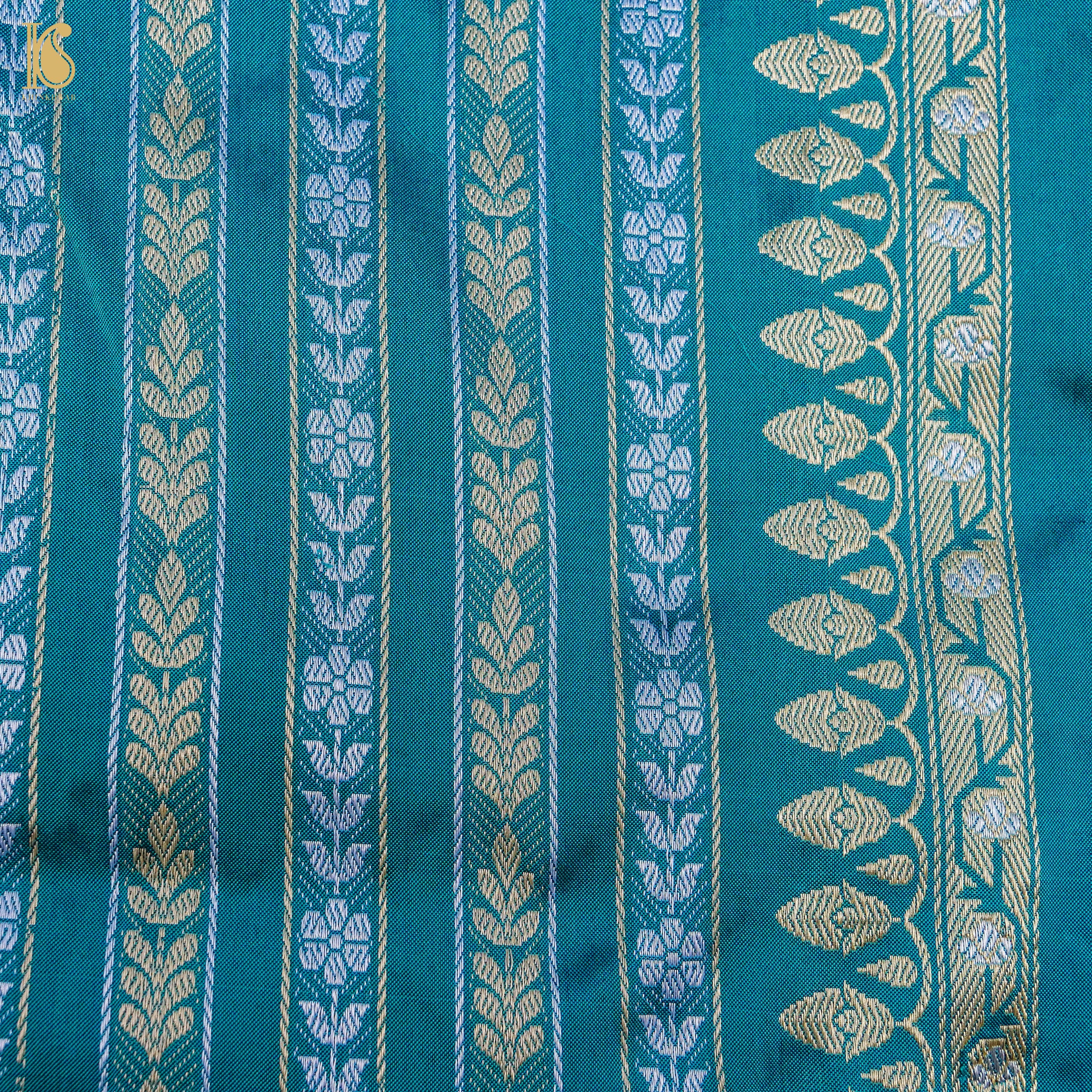 Kumudini - Allports Blue Handloom Katan Silk Banarasi Kadwa Ektara Saree - Khinkhwab