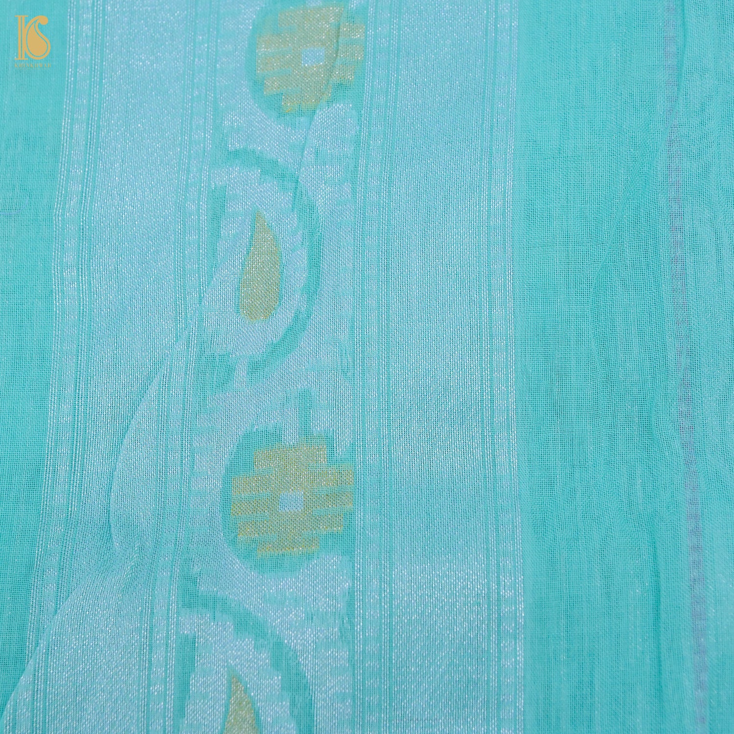 Fountain Blue Pure Cotton Handloom Banarasi Jamdani Ektara Saree - Khinkhwab