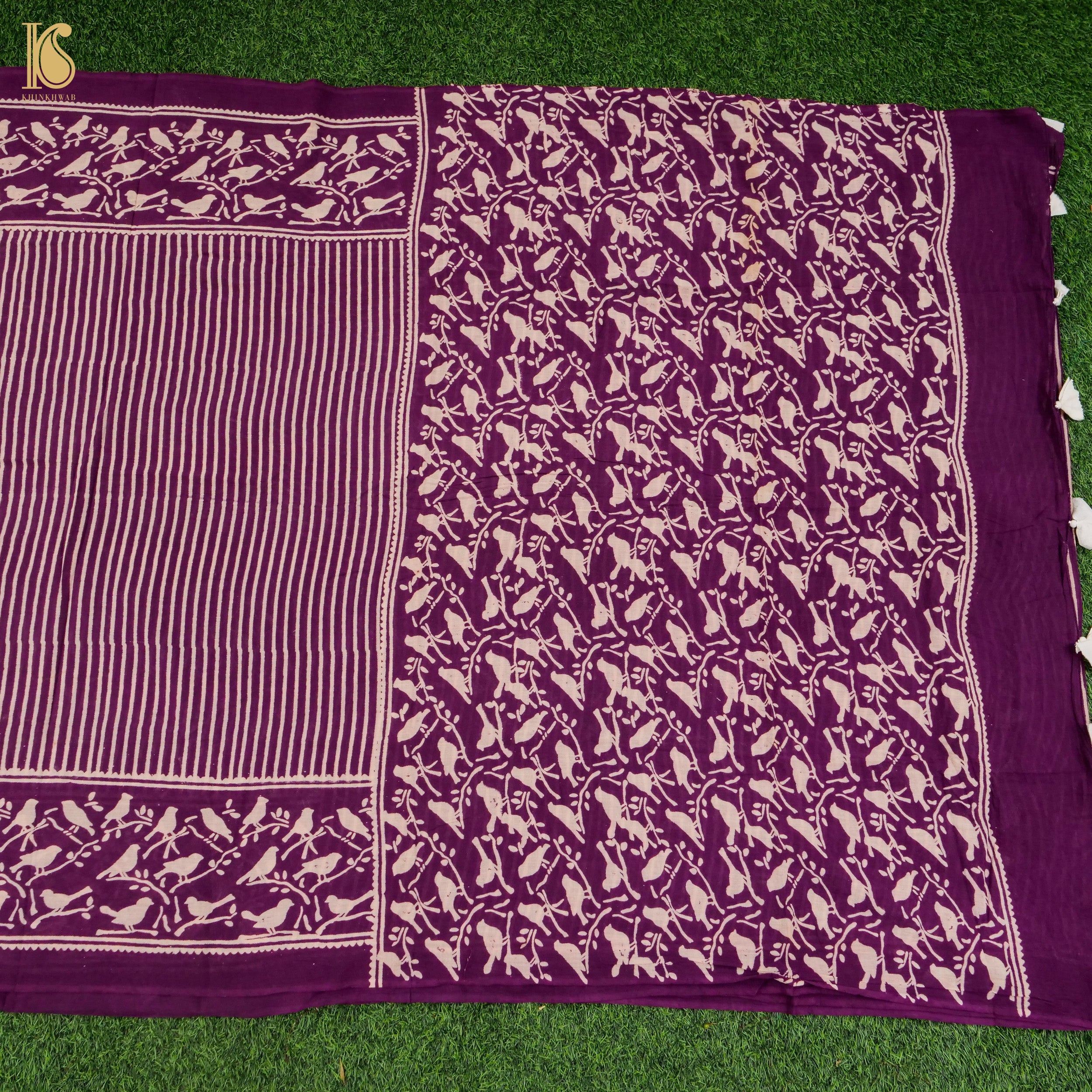 Blackberry Purple Pure Mul Cotton Ajrakh Saree - Khinkhwab