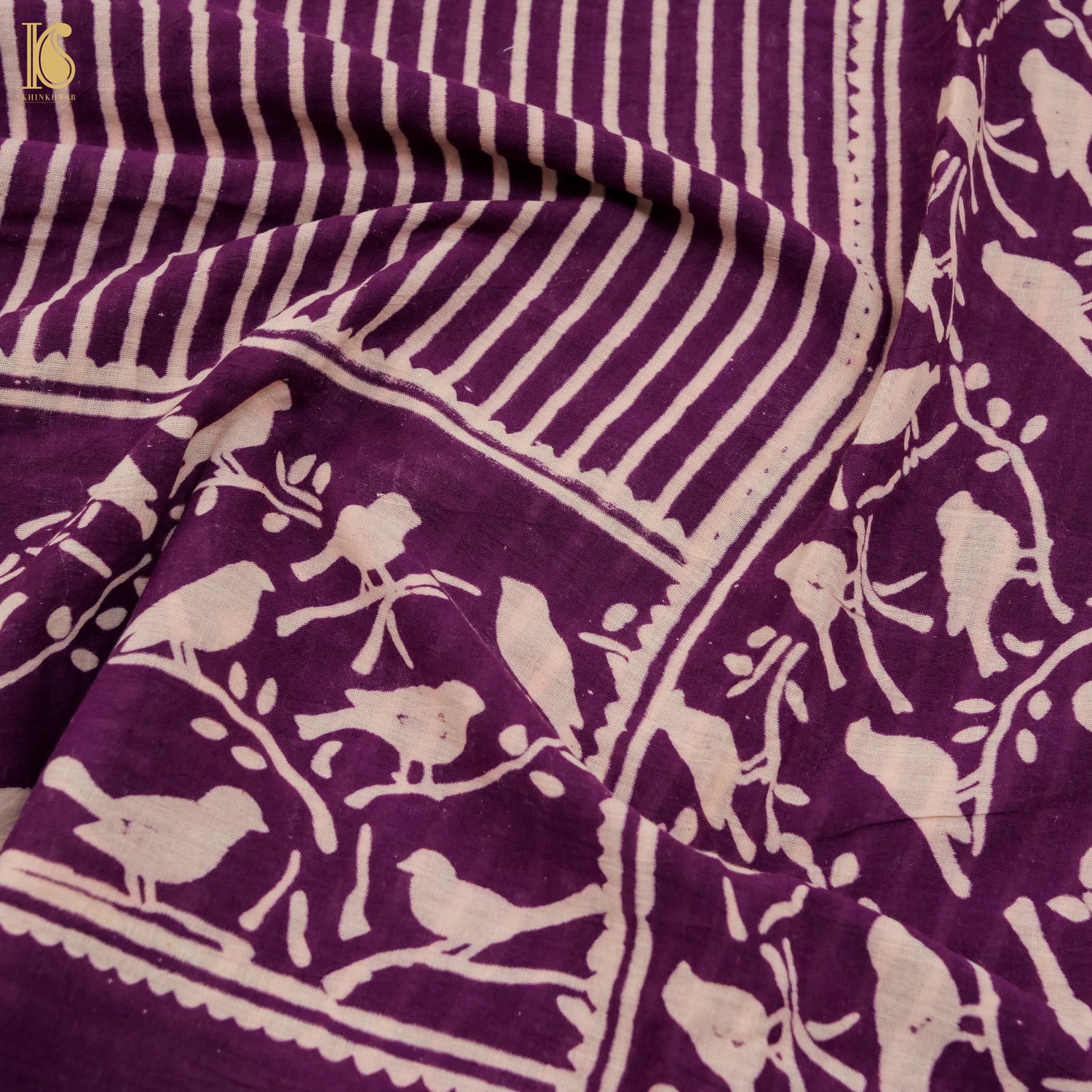 Blackberry Purple Pure Mul Cotton Ajrakh Saree - Khinkhwab