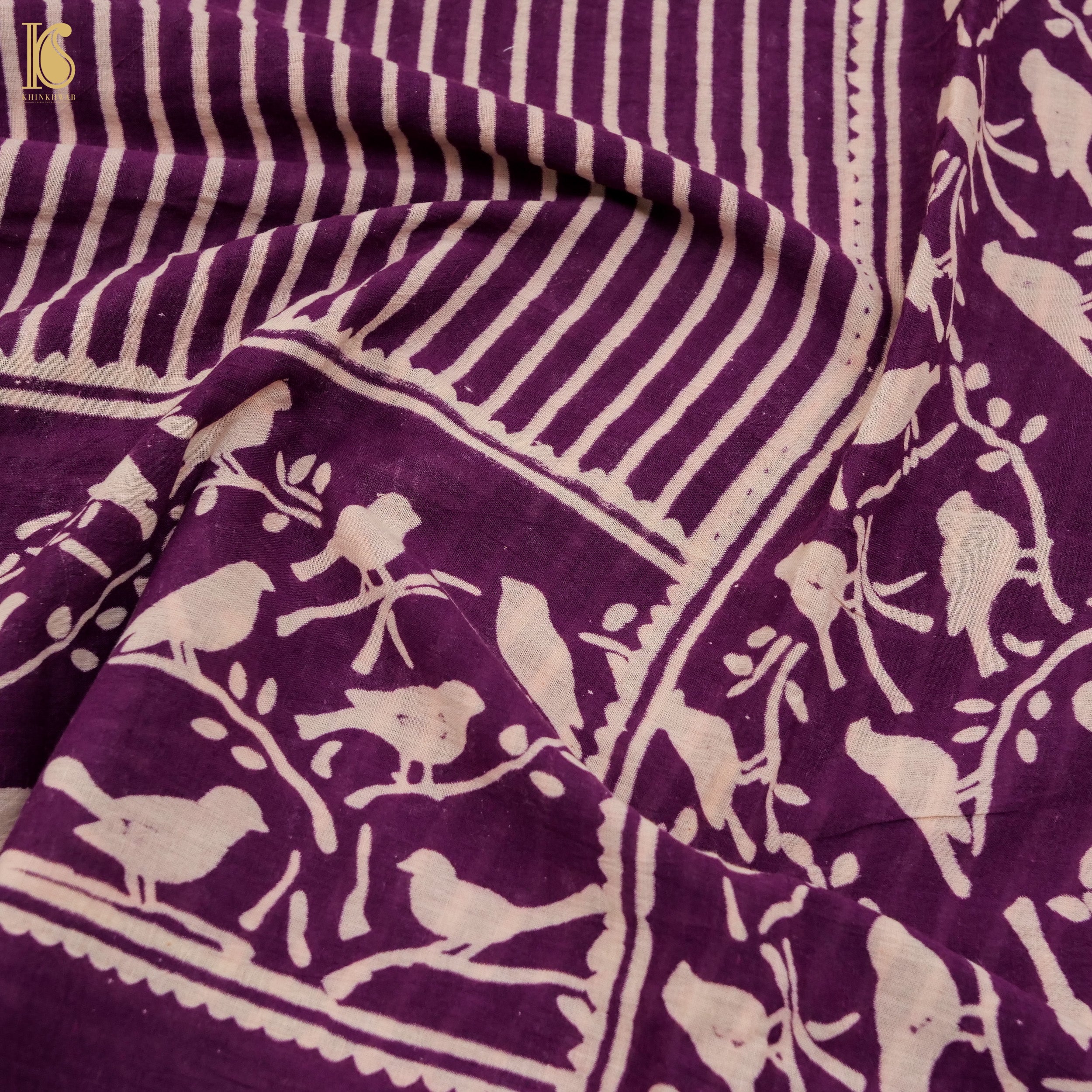 Blackberry Purple Pure Mul Cotton Ajrakh Saree - Khinkhwab