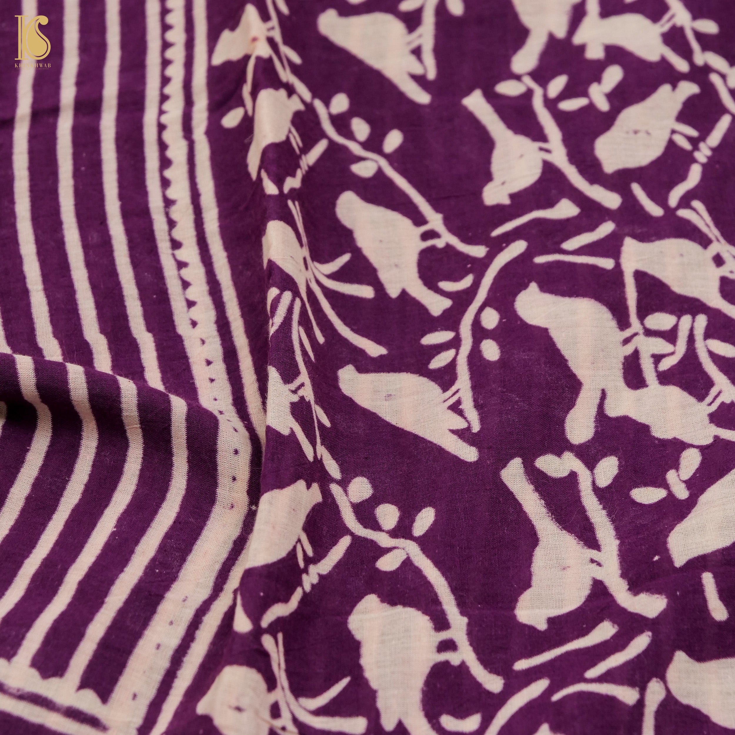Blackberry Purple Pure Mul Cotton Ajrakh Saree - Khinkhwab
