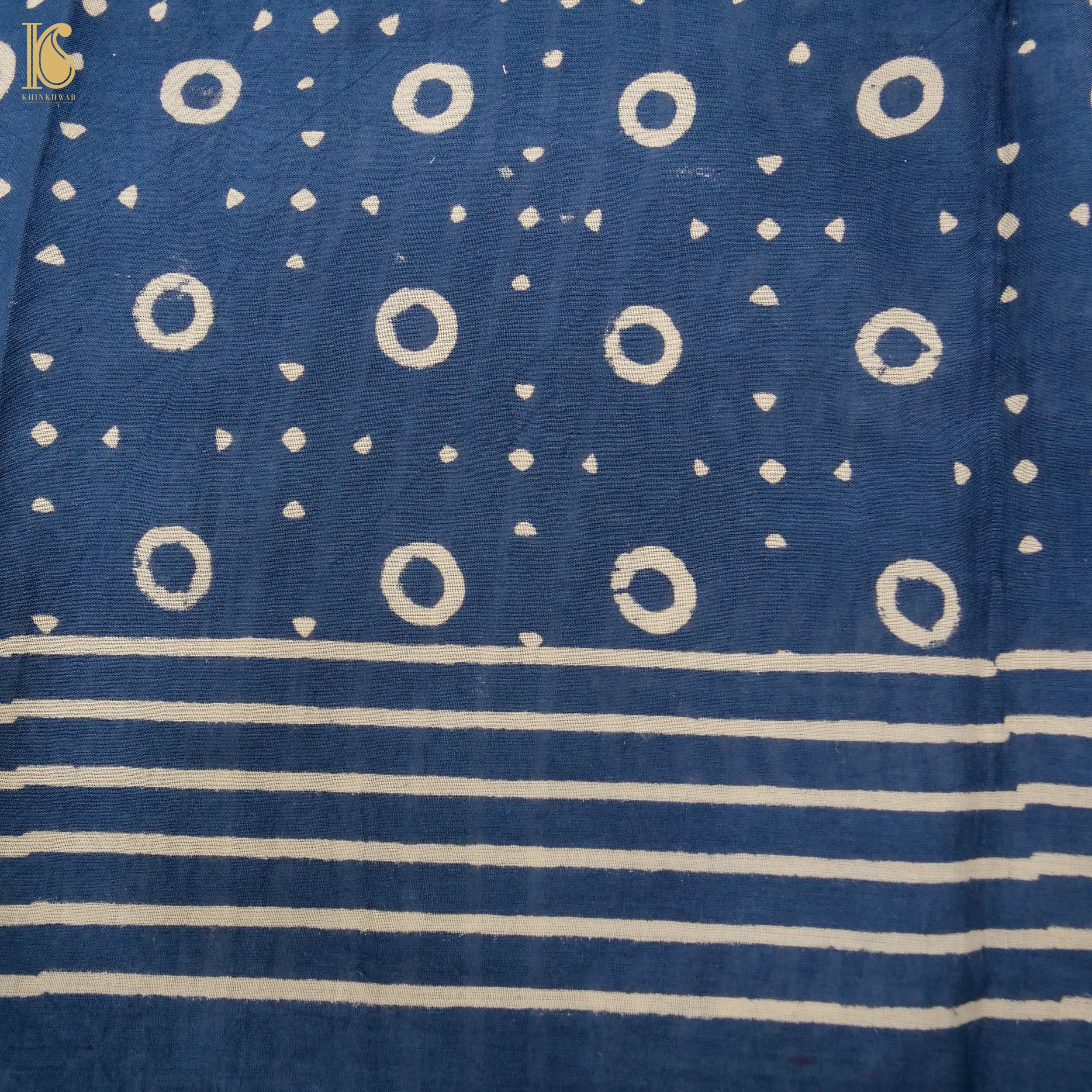 Gulf Blue Pure Mul Cotton Ajrakh Saree - Khinkhwab