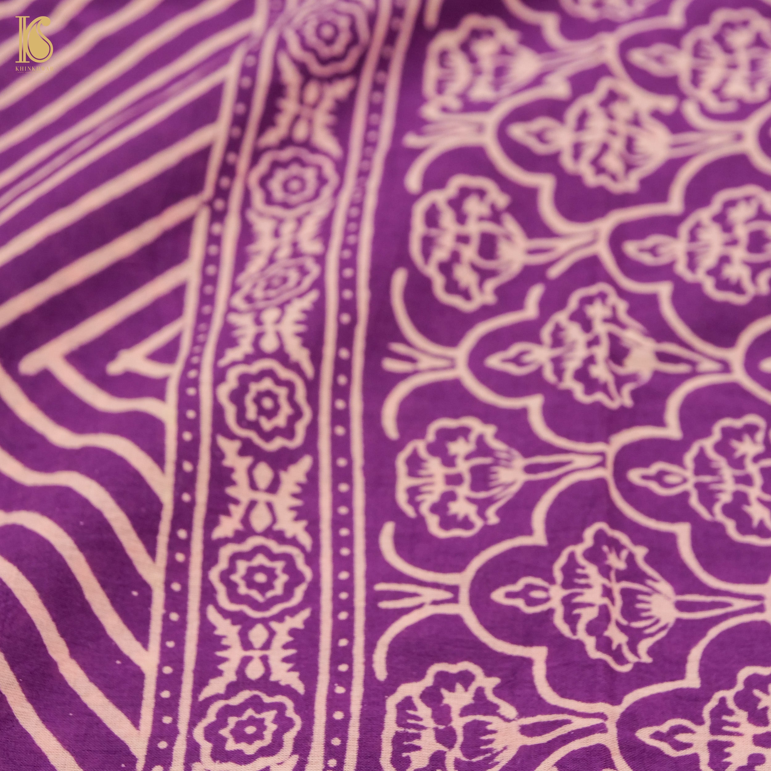 Palatinate Purple Pure Mul Cotton Ajrakh Saree - Khinkhwab