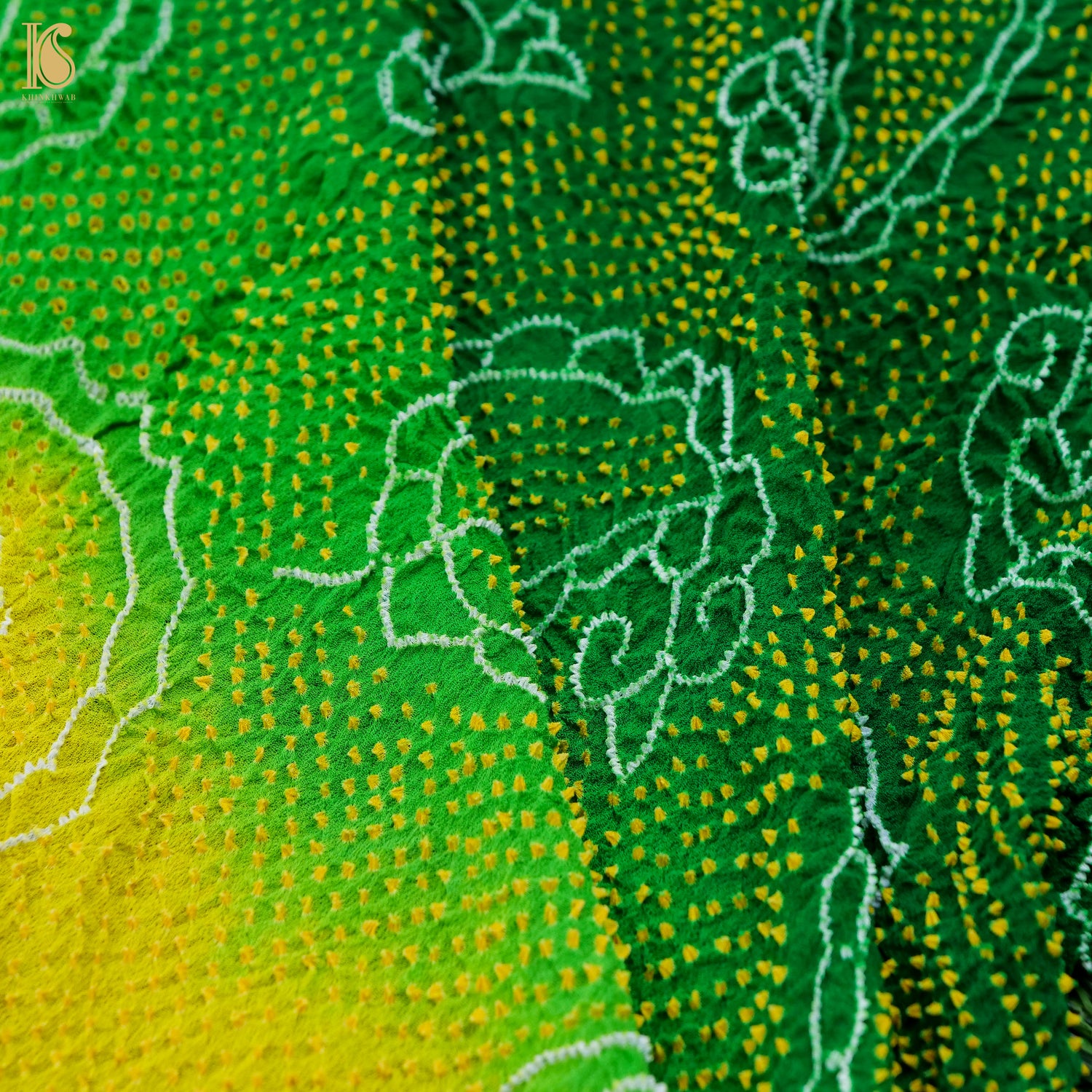Green & Yellow Pure Georgette Handloom Bandhani Saree - Khinkhwab