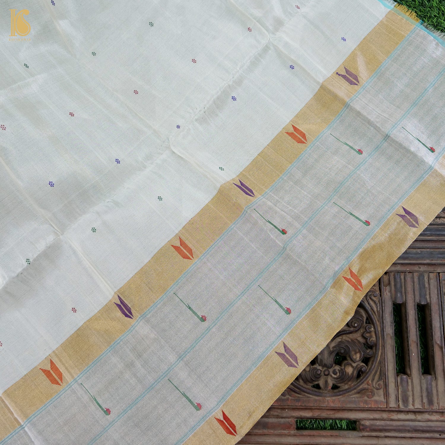 Silver Pure Silk Paithani Handwoven Muniya Border Blouse Piece - Khinkhwab