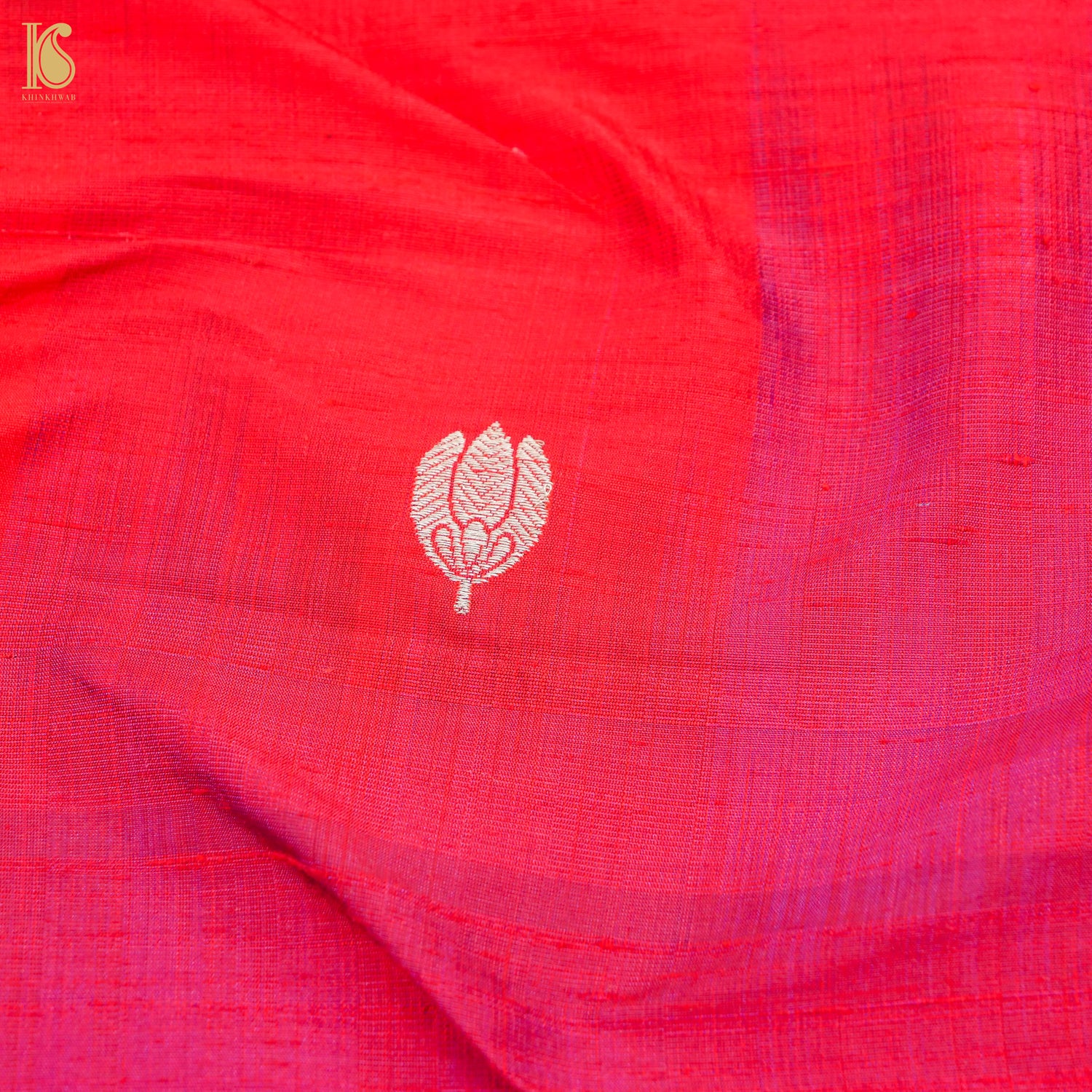 Red & Purple Pure Raw Silk Banarasi Fabric - Khinkhwab