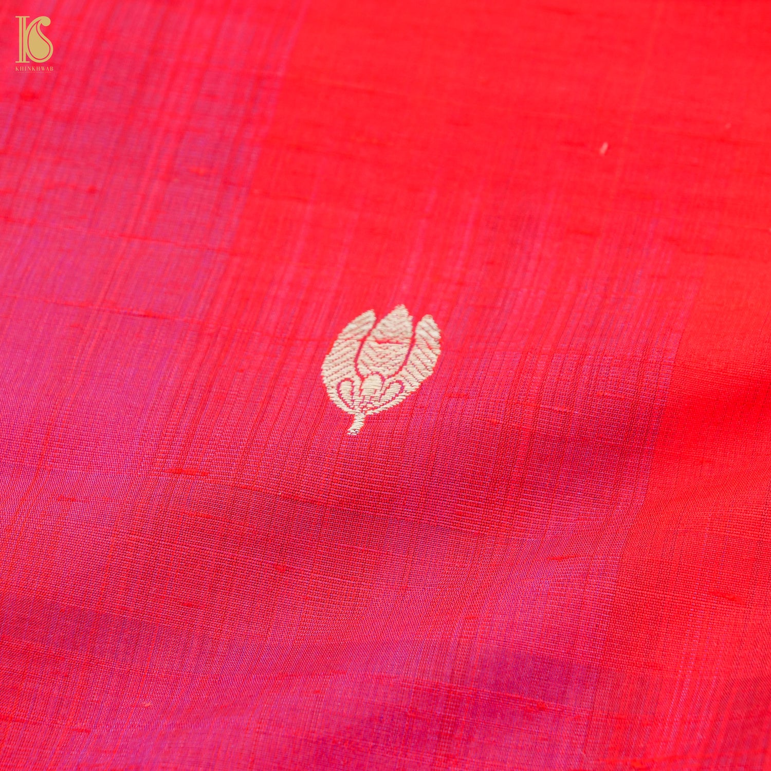 Red & Purple Pure Raw Silk Banarasi Fabric - Khinkhwab