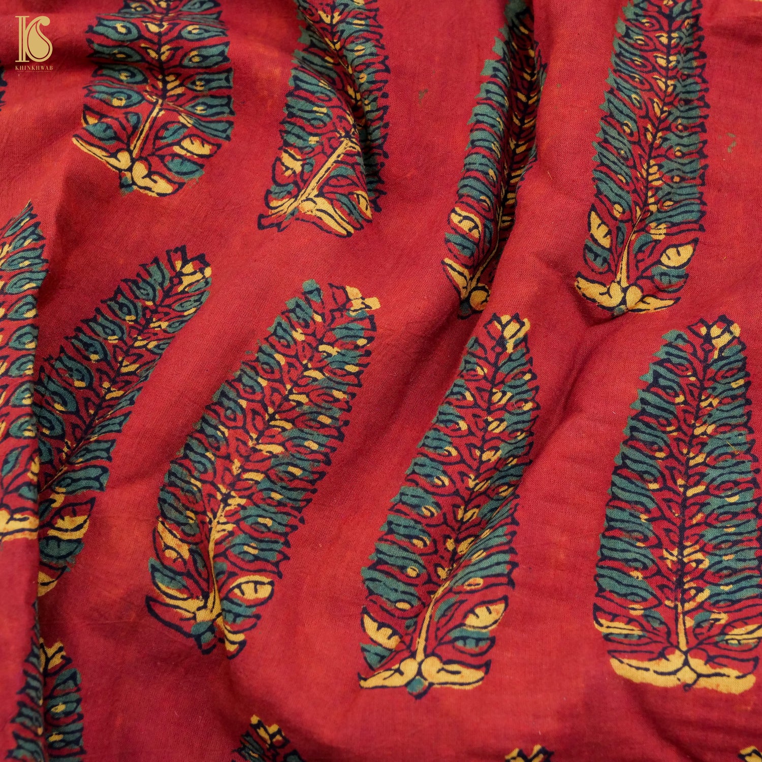 Red Hand Block Ajrakh Cotton Fabric - Khinkhwab