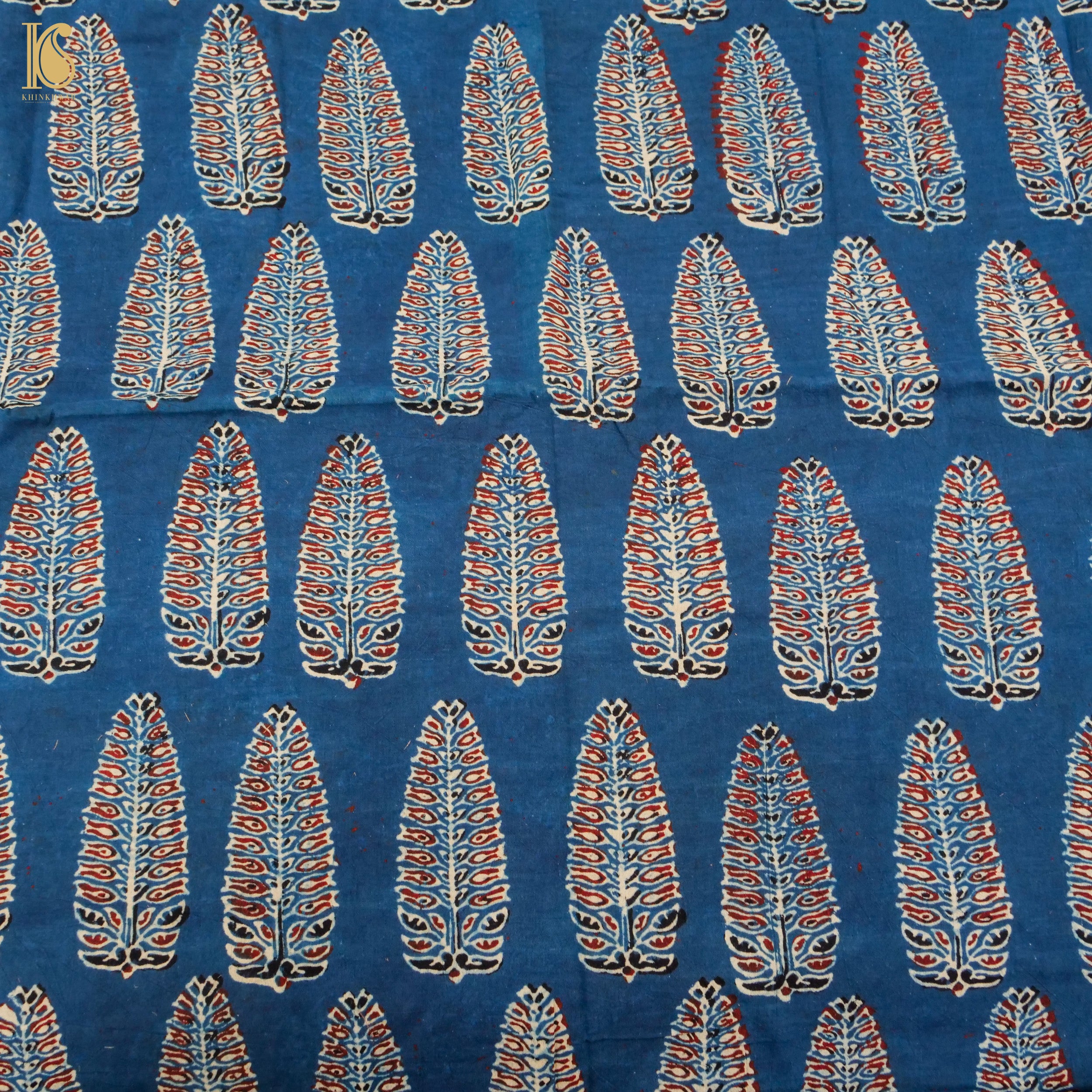 Blue Hand Block Ajrakh Cotton Fabric - Khinkhwab