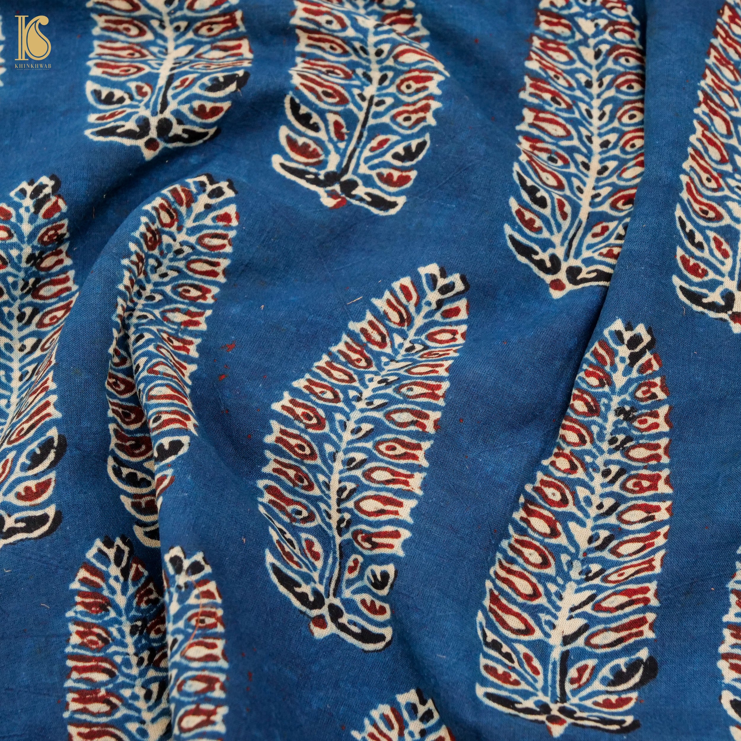 Blue Hand Block Ajrakh Cotton Fabric - Khinkhwab