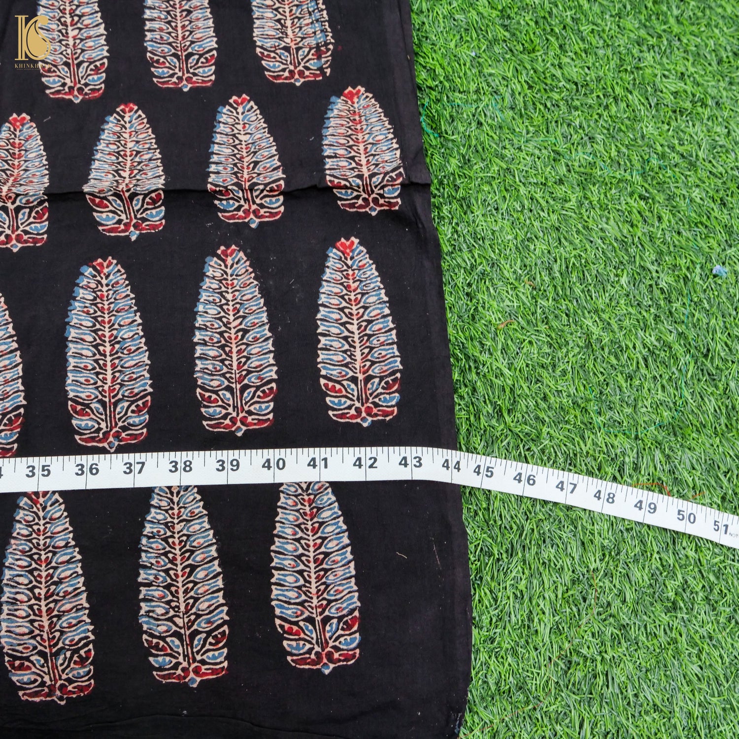 Black Hand Block Ajrakh Cotton Fabric - Khinkhwab