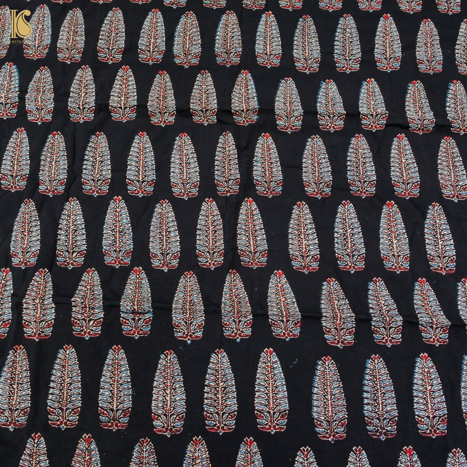 Black Hand Block Ajrakh Cotton Fabric - Khinkhwab