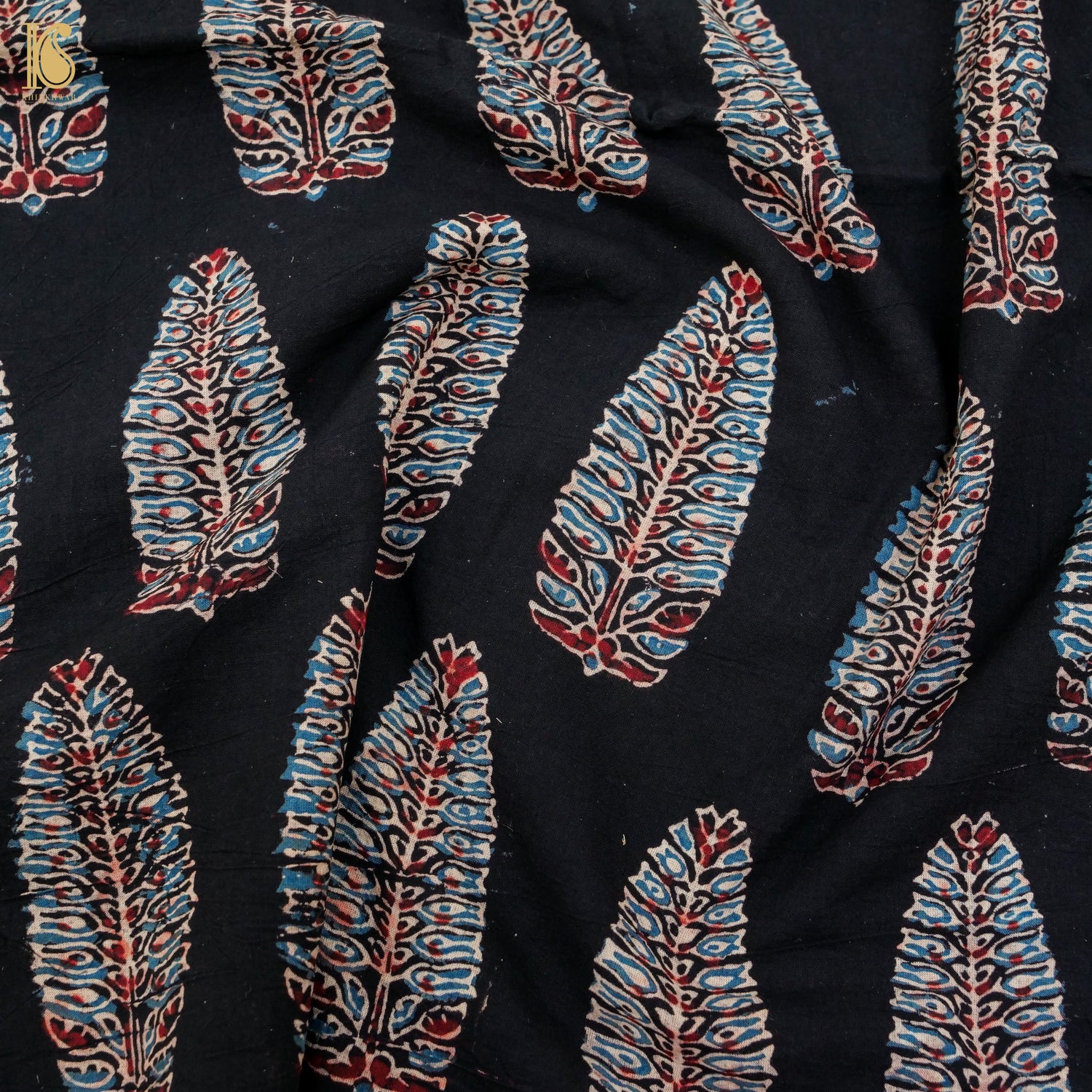Black Hand Block Ajrakh Cotton Fabric - Khinkhwab