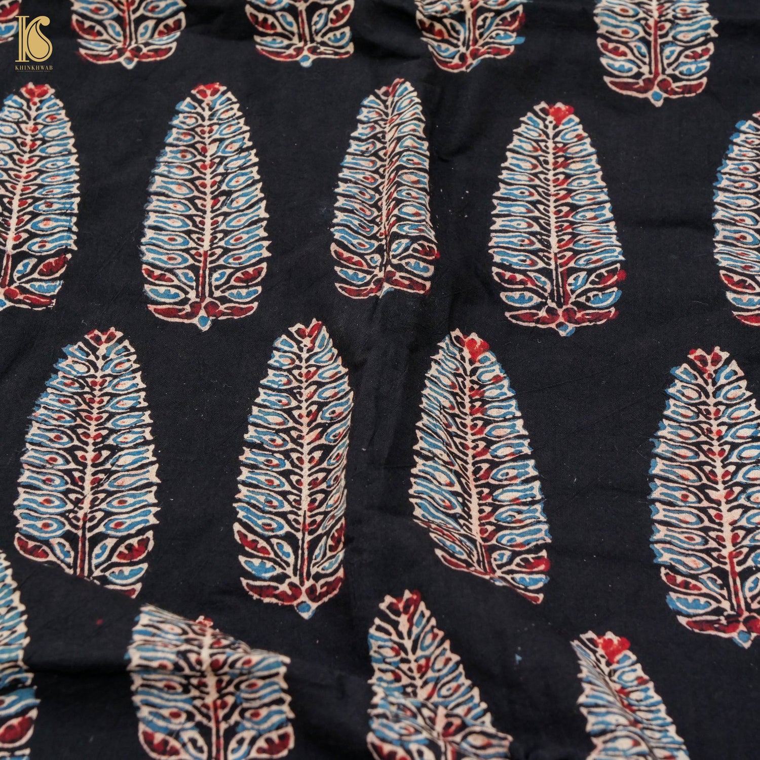 Black Hand Block Ajrakh Cotton Fabric - Khinkhwab