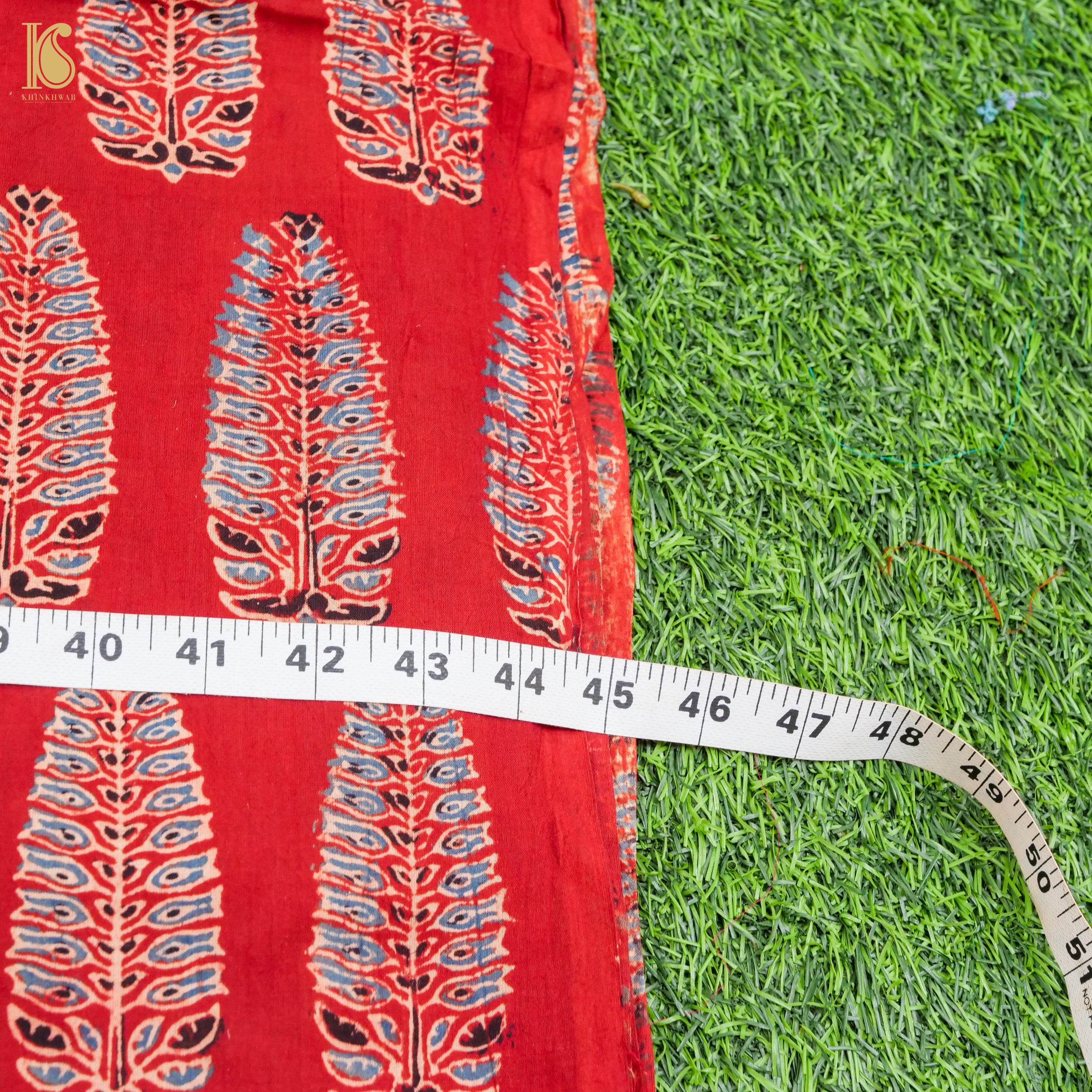 Red Hand Block Ajrakh Cotton Fabric - Khinkhwab