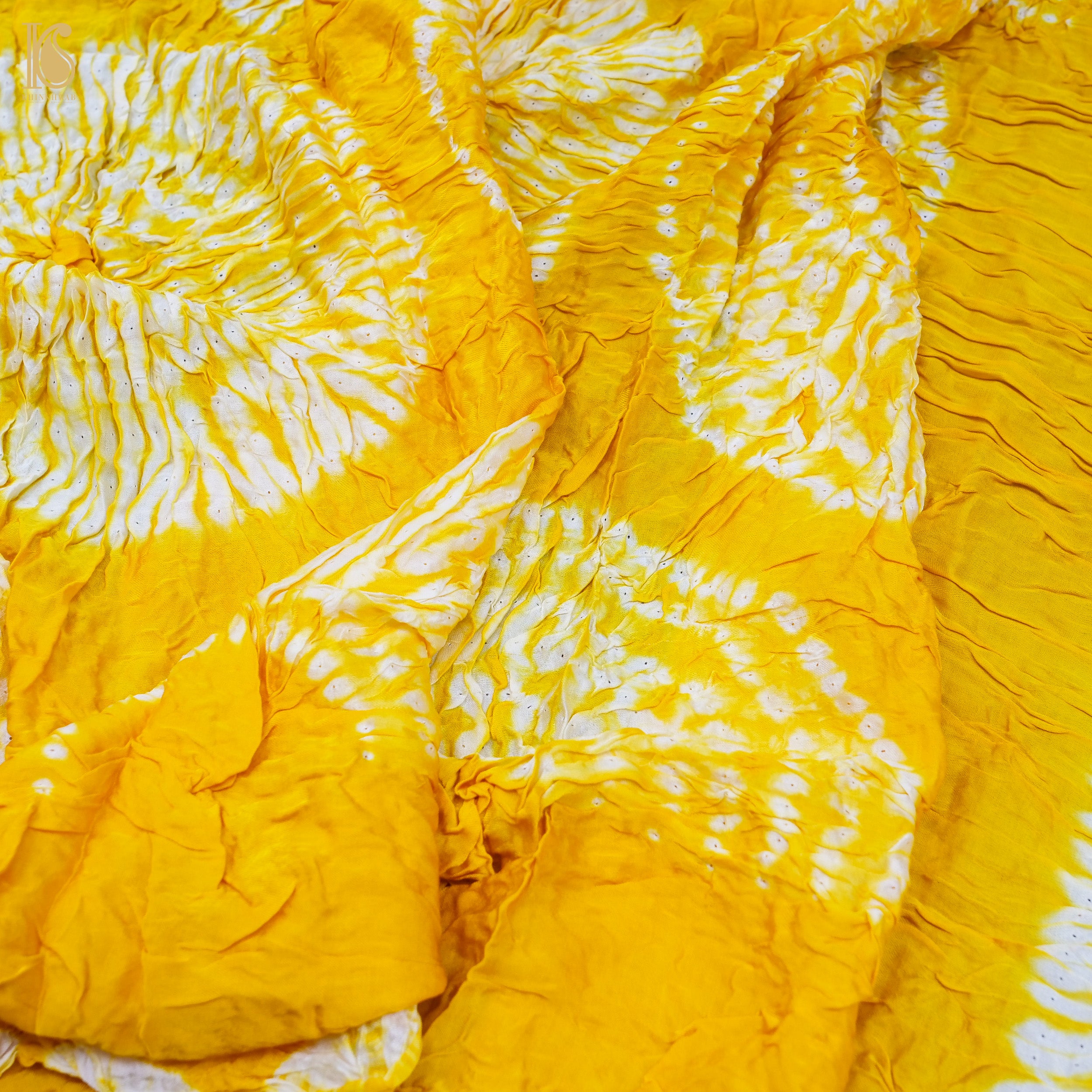 Yellow Modal Silk Shibori Saree with Tissue Palla - Khinkhwab