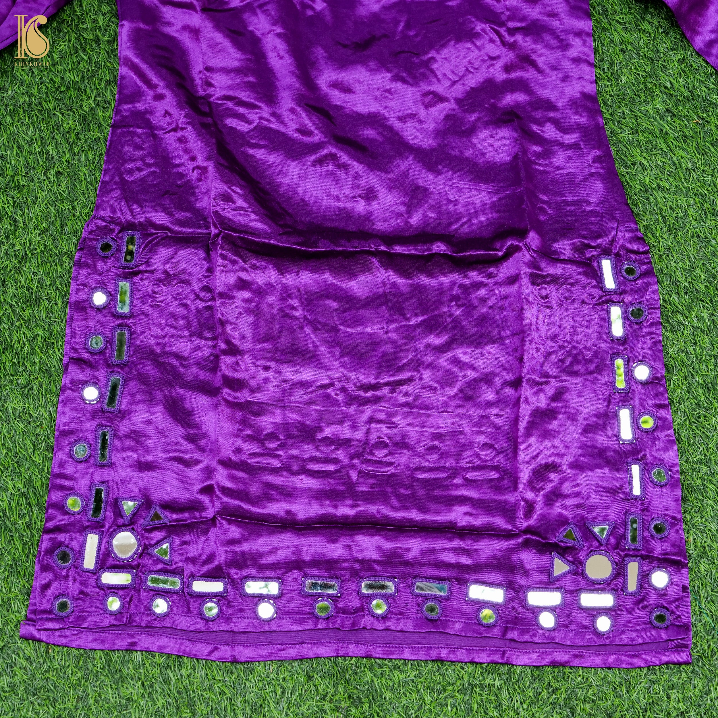 Purple Pure Mashru Silk Stitched Kurta with Mirror Work - Khinkhwab