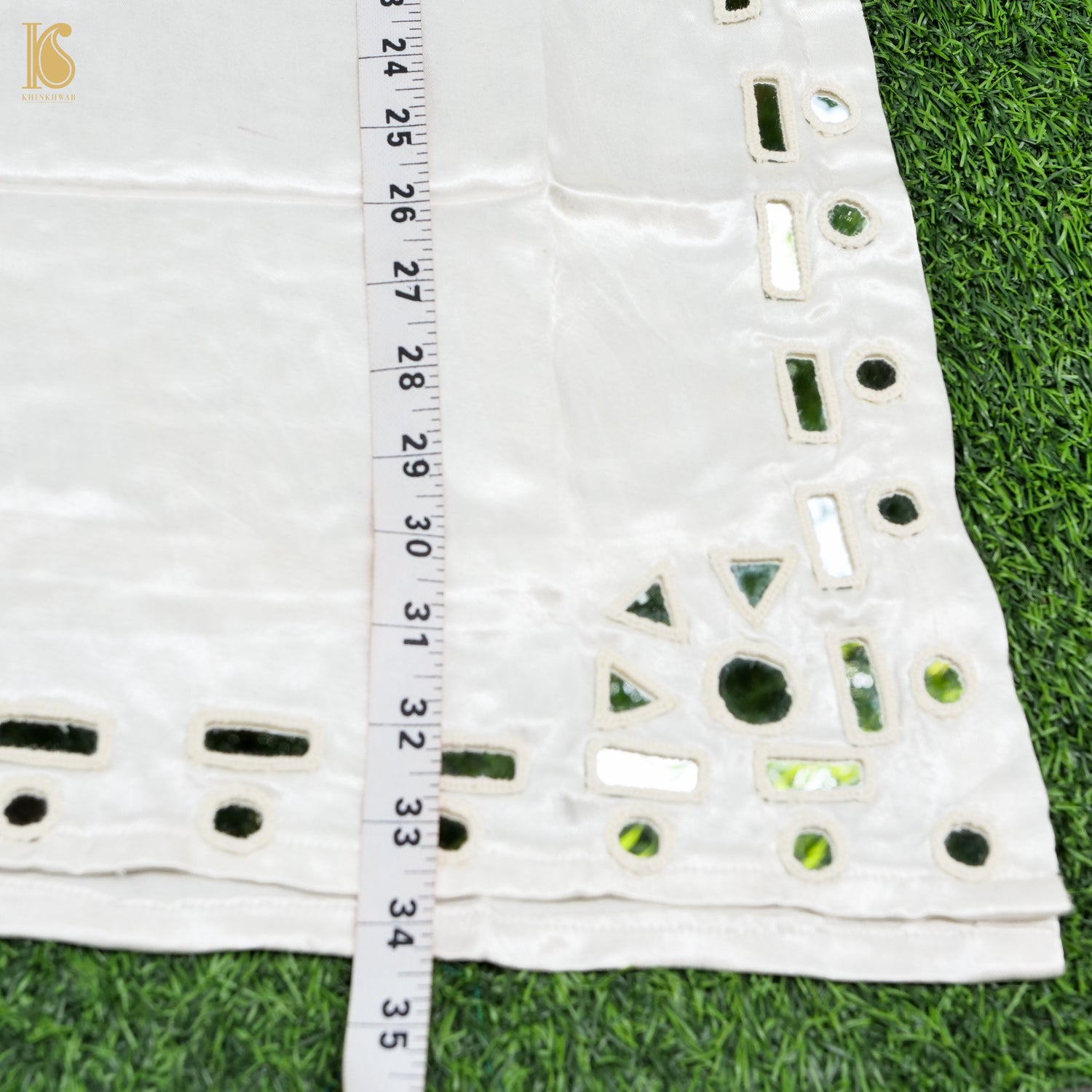 White Pure Mashru Silk Stitched Kurta with Mirror Work - Khinkhwab
