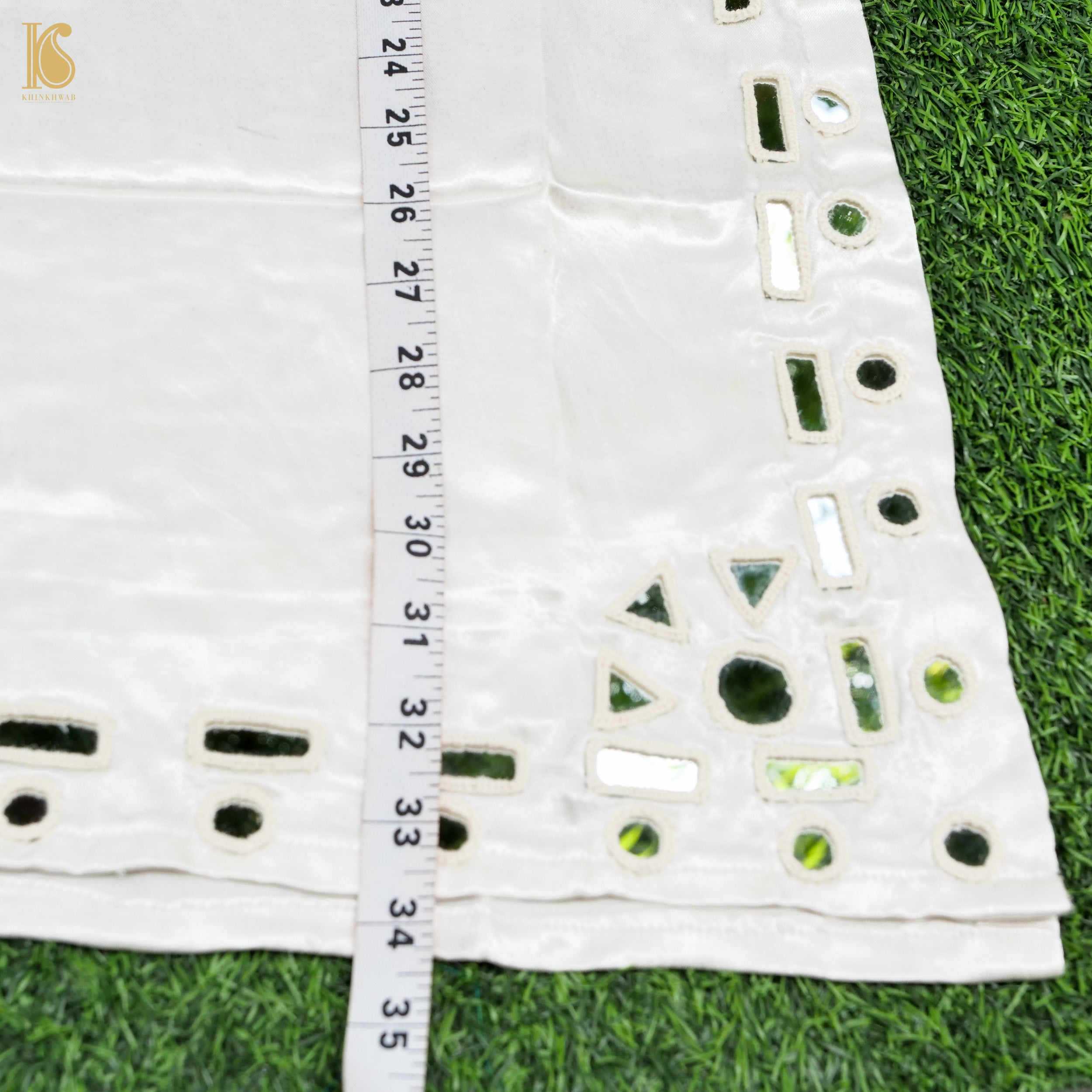 White Pure Mashru Silk Stitched Kurta with Mirror Work - Khinkhwab