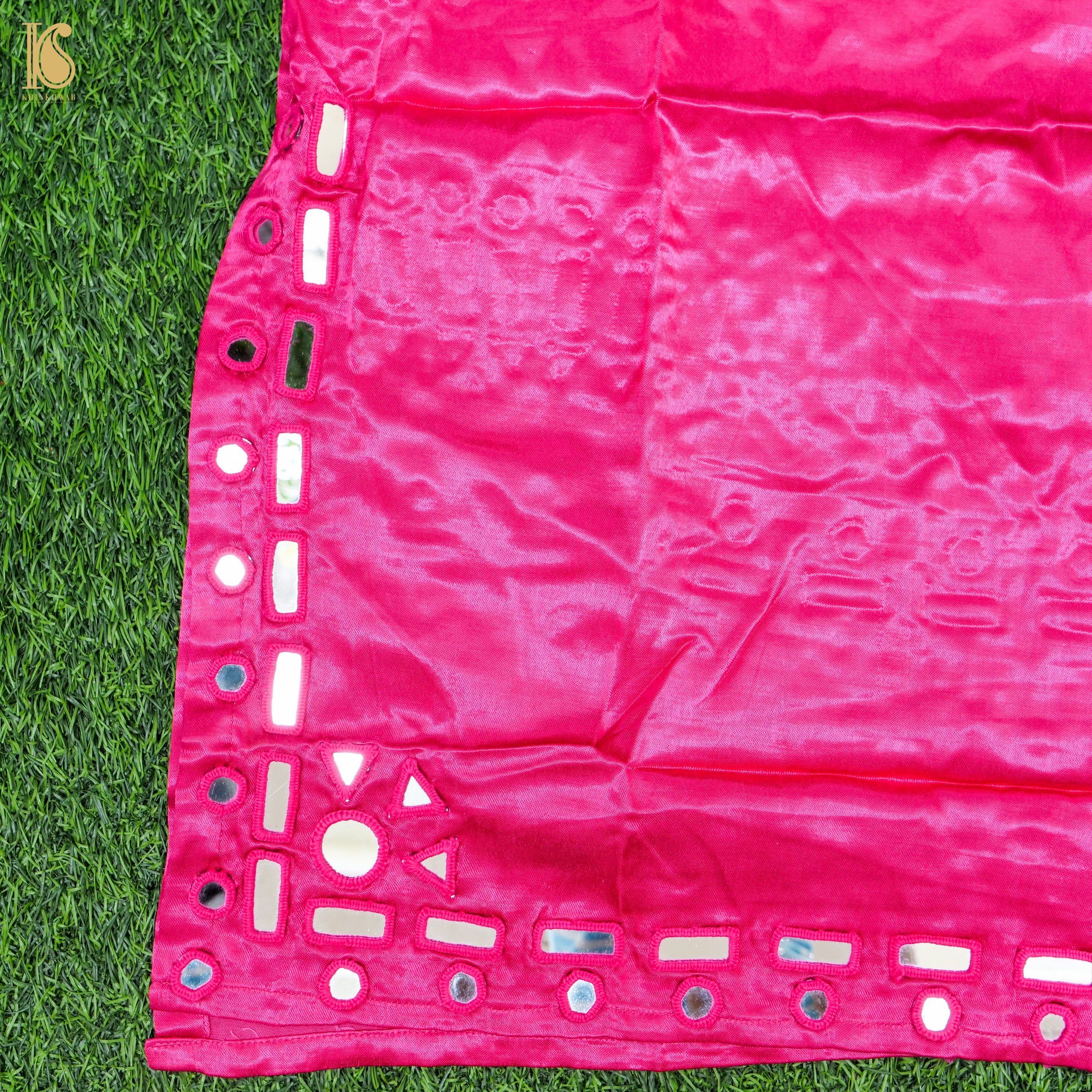 Pink Pure Mashru Silk Stitched Kurta with Mirror Work - Khinkhwab