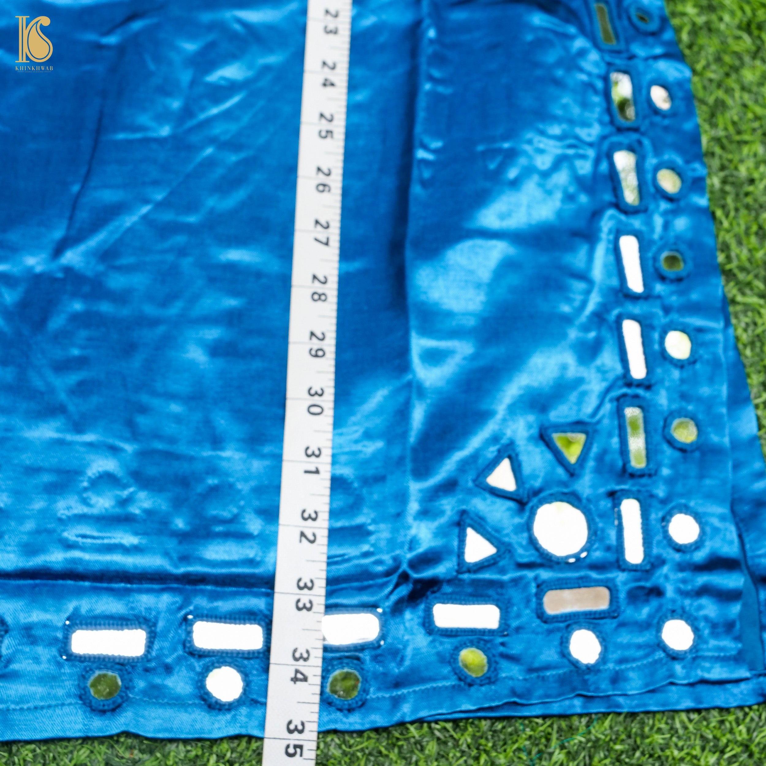 Blue Pure Mashru Silk Stitched Kurta with Mirror Work - Khinkhwab