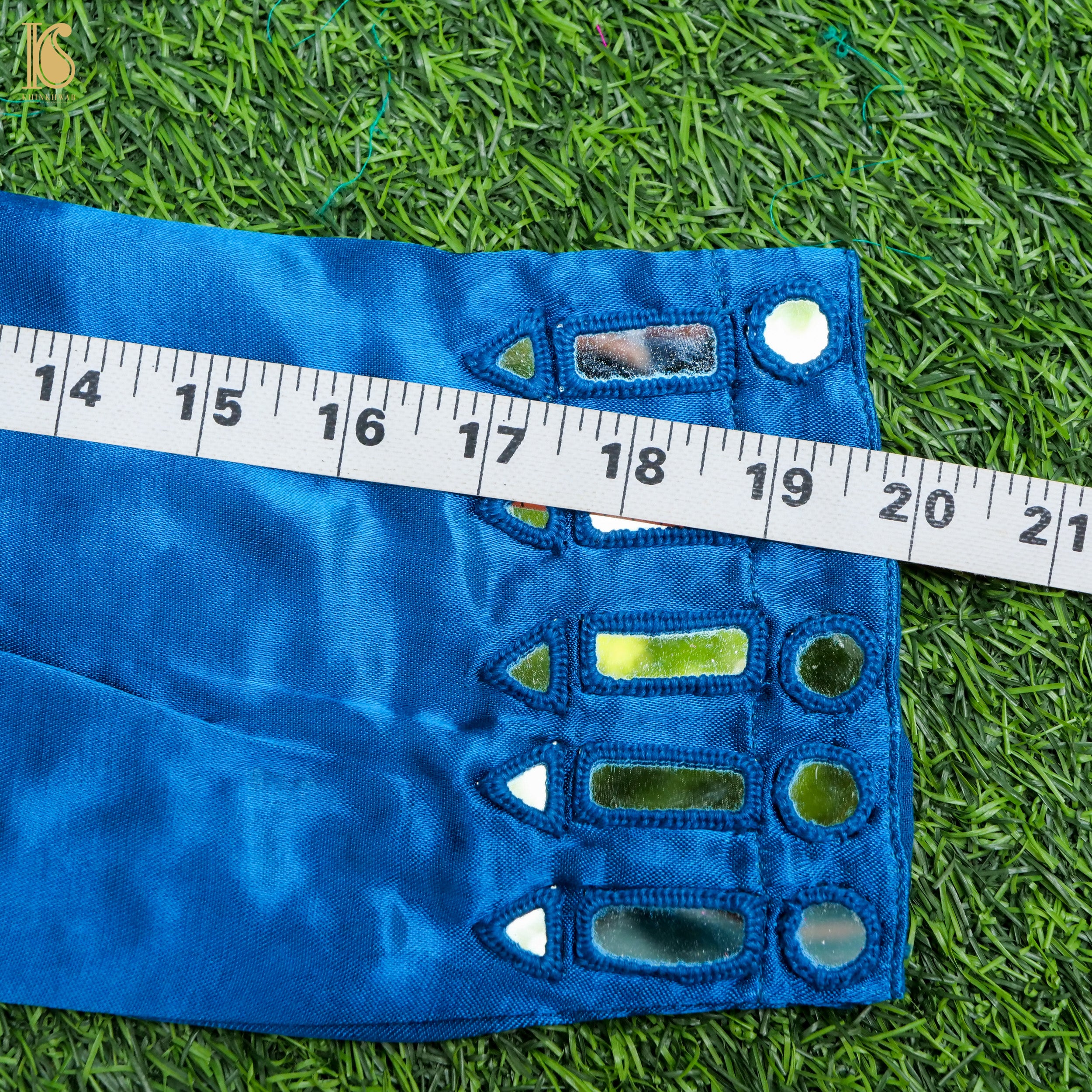 Blue Pure Mashru Silk Stitched Kurta with Mirror Work - Khinkhwab