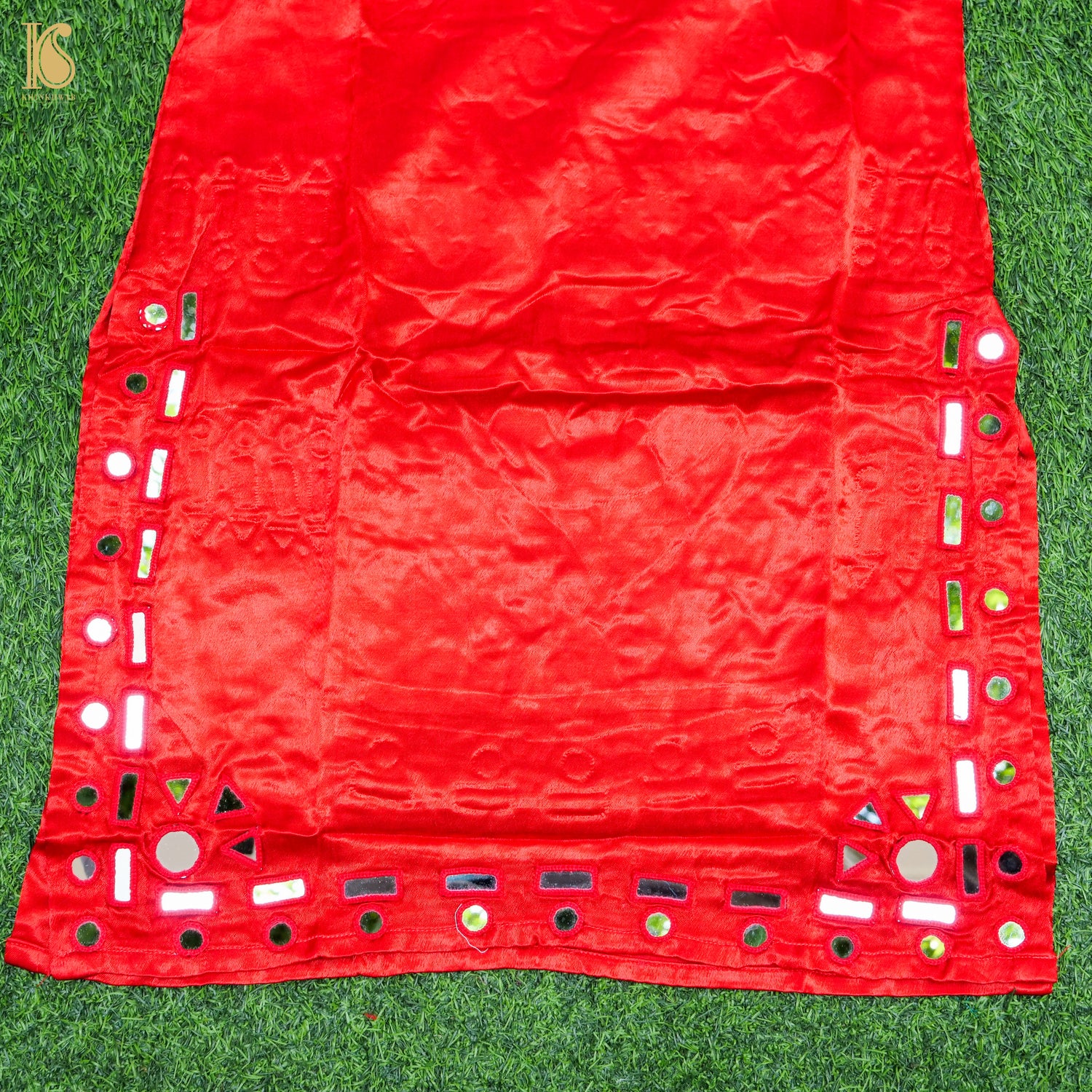 Red Pure Mashru Silk Stitched Kurta with Mirror Work - Khinkhwab