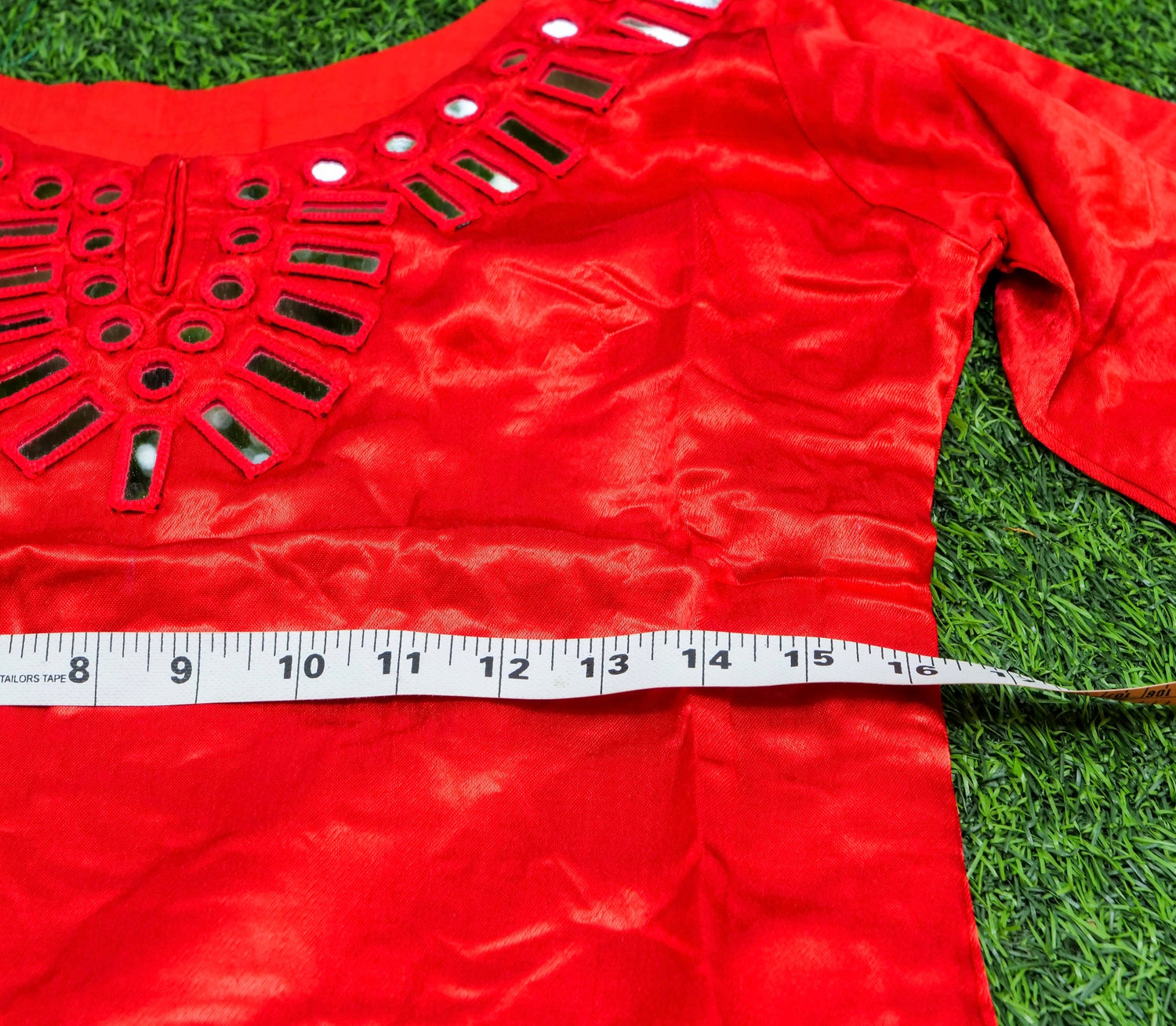 Red Pure Mashru Silk Stitched Kurta with Mirror Work - Khinkhwab