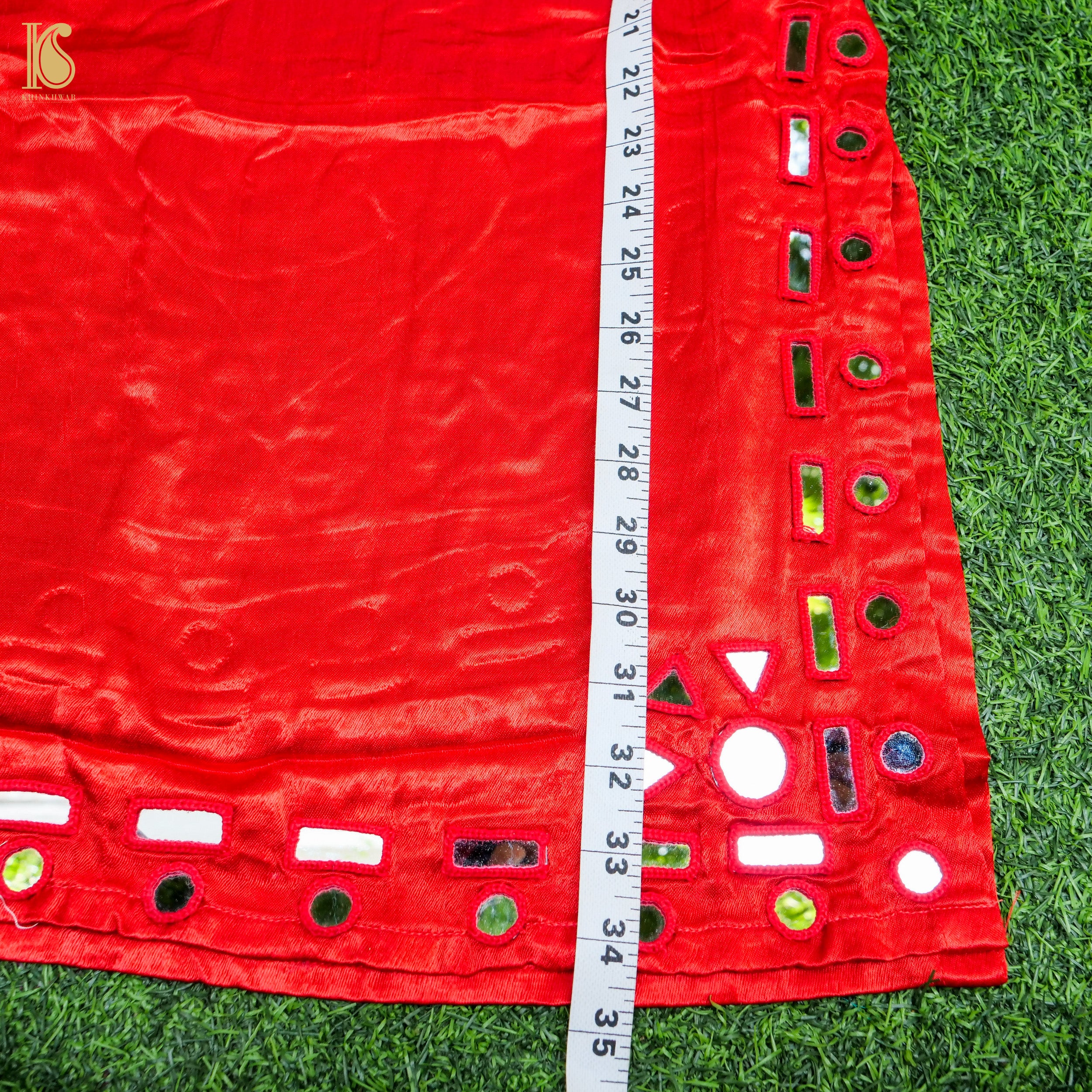 Red Pure Mashru Silk Stitched Kurta with Mirror Work - Khinkhwab