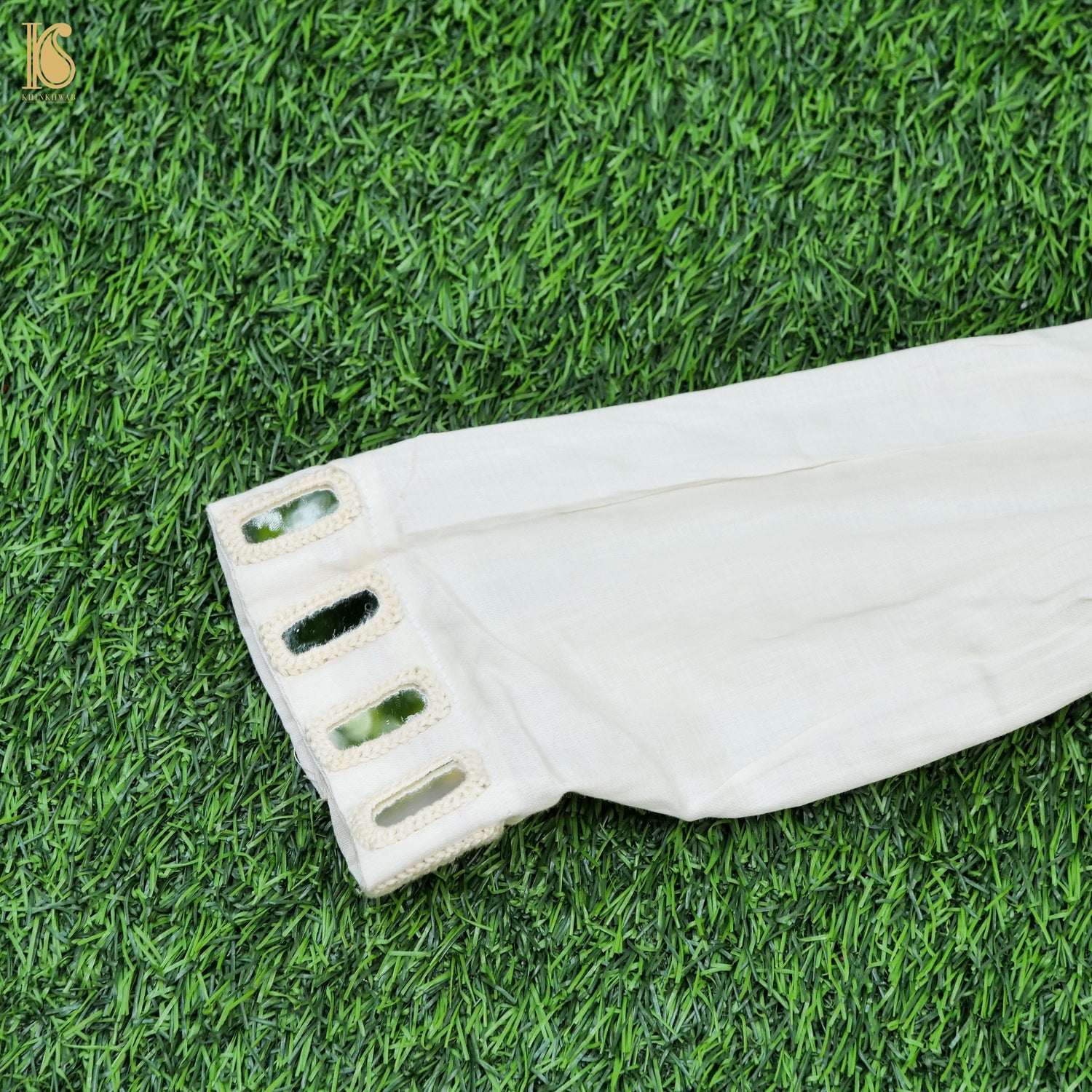 White Pure Mashru Silk Stitched Jacket with Mirror Work - Khinkhwab