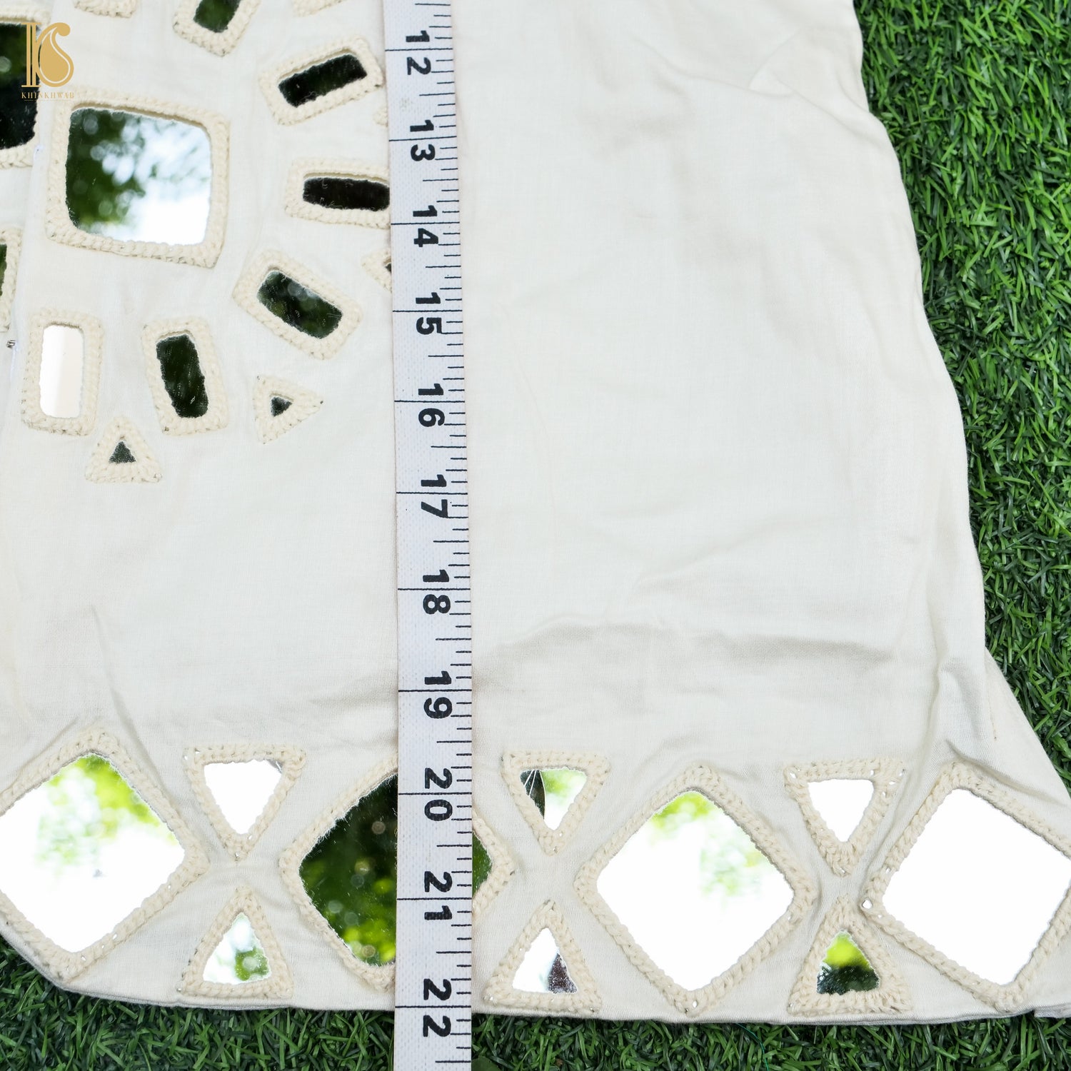 White Pure Mashru Silk Stitched Jacket with Mirror Work - Khinkhwab