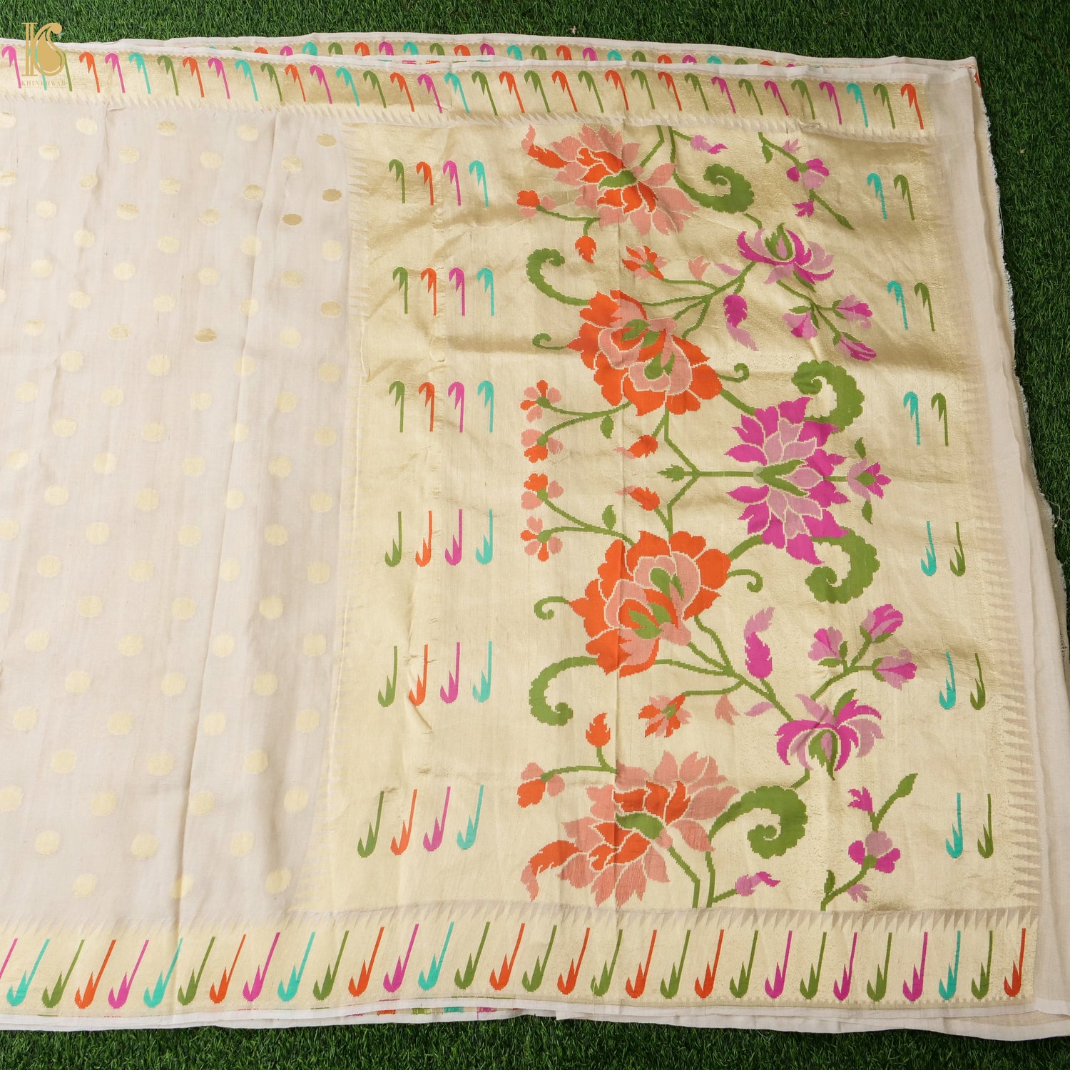 Handwoven Pure Tussar Silk Muniya Border Banarasi Saree - Khinkhwab