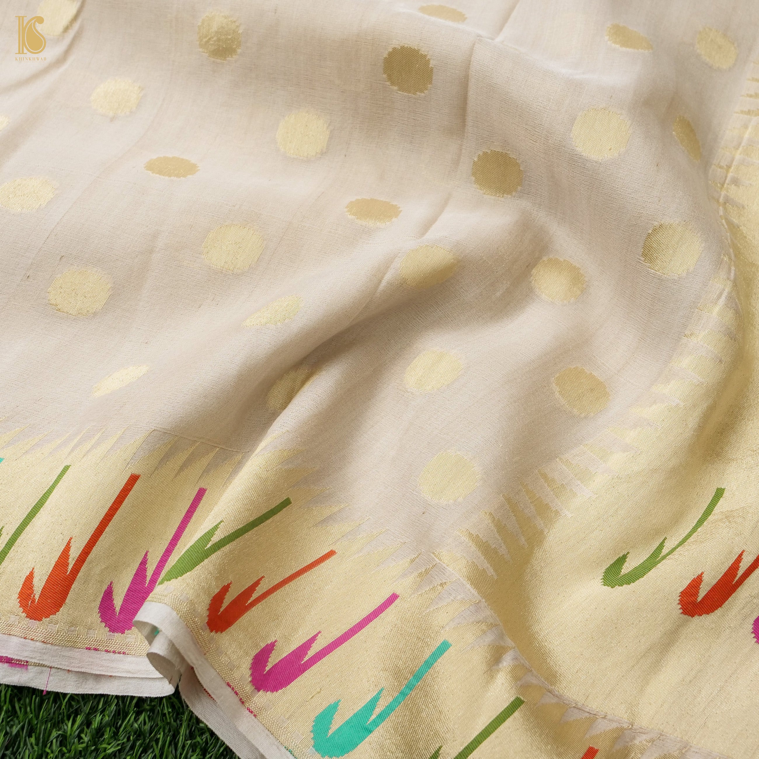 Handwoven Pure Tussar Silk Muniya Border Banarasi Saree - Khinkhwab