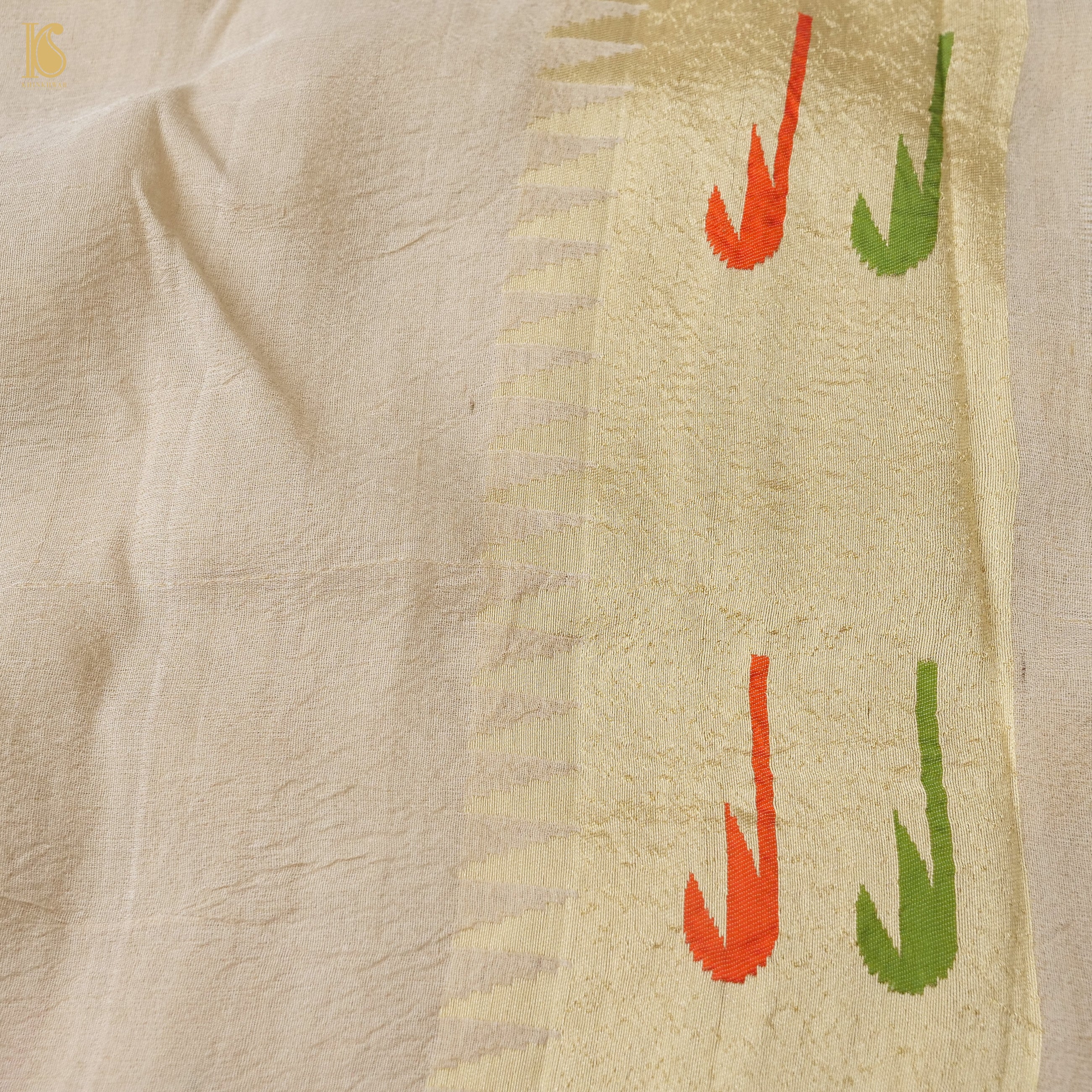 Handwoven Pure Tussar Silk Muniya Border Banarasi Saree - Khinkhwab
