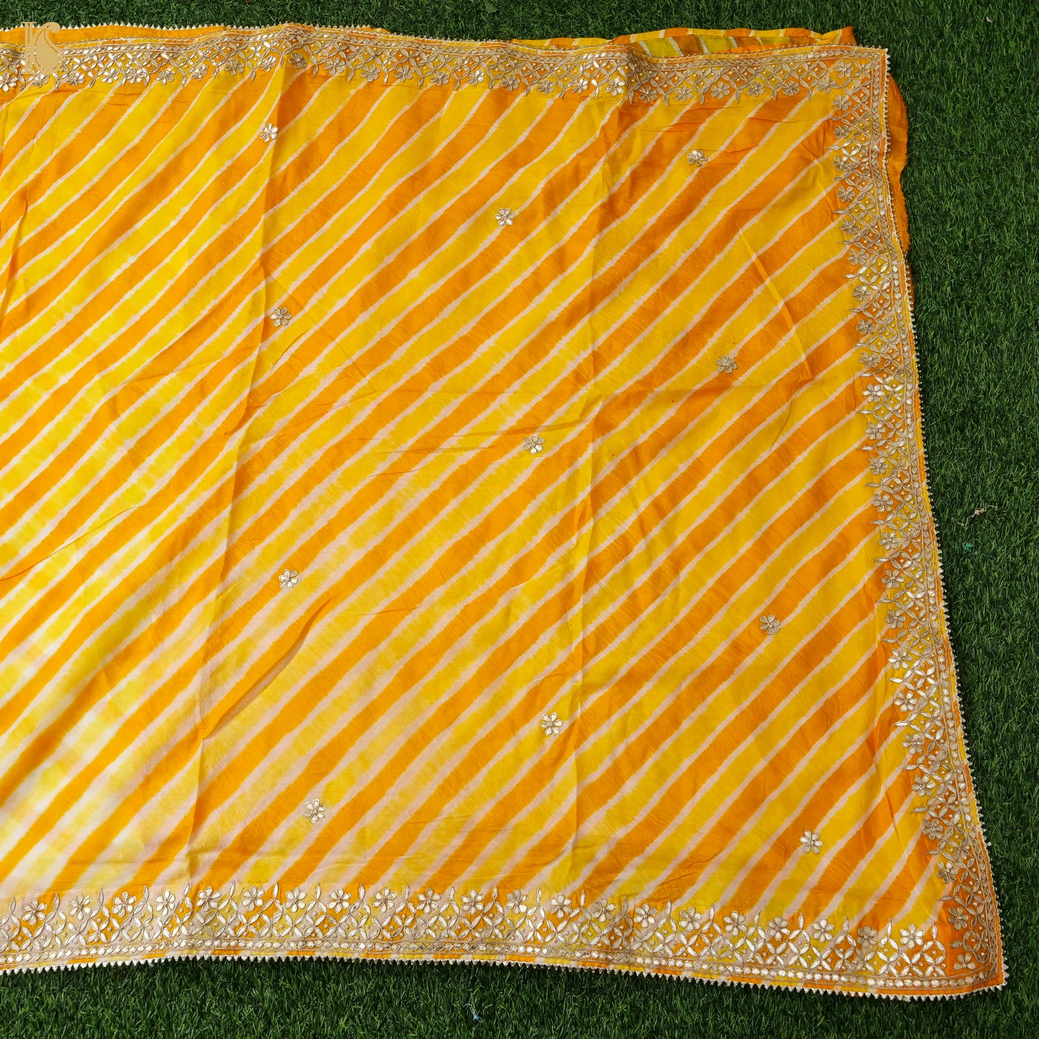 Yellow Leheriya Pure Tussar Silk Gotta Patti Saree - Khinkhwab