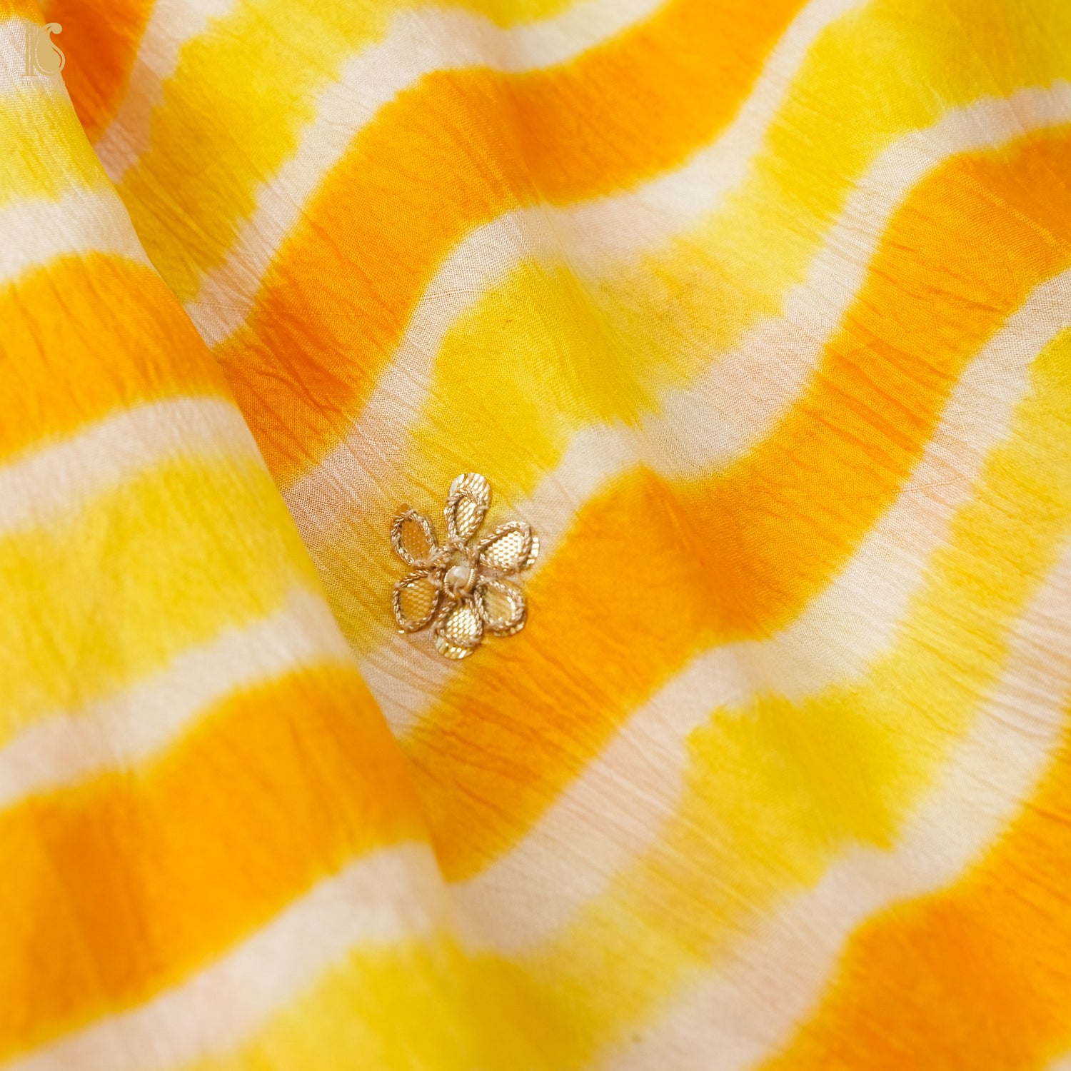 Yellow Leheriya Pure Tussar Silk Gotta Patti Saree - Khinkhwab