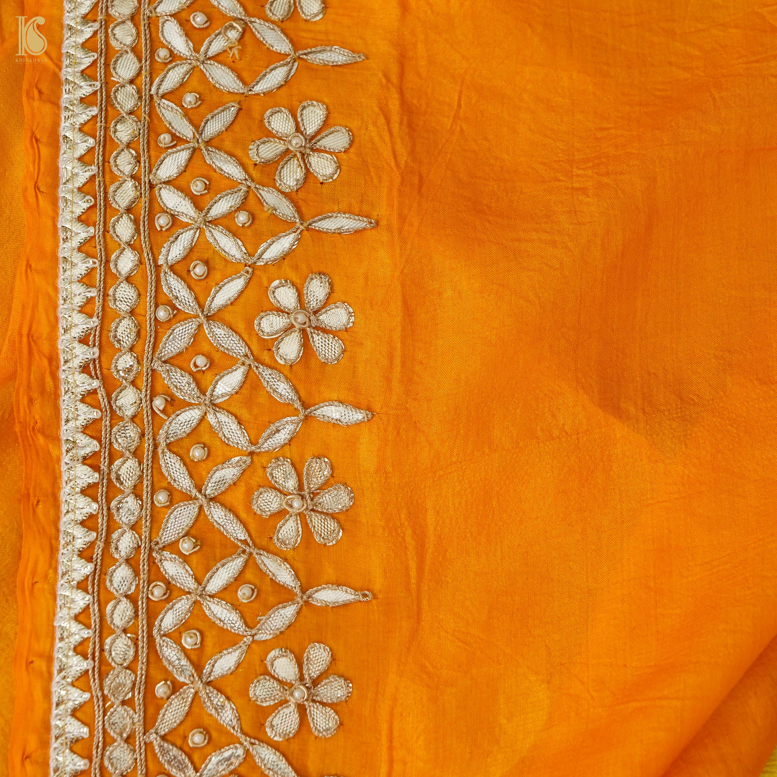 Yellow Leheriya Pure Tussar Silk Gotta Patti Saree - Khinkhwab