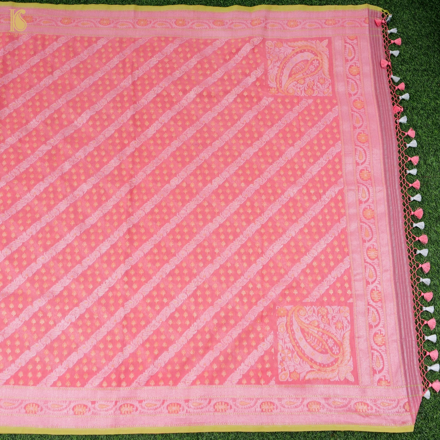 Pink Pure Cotton Handloom Banarasi Jamdani Ektara Saree - Khinkhwab