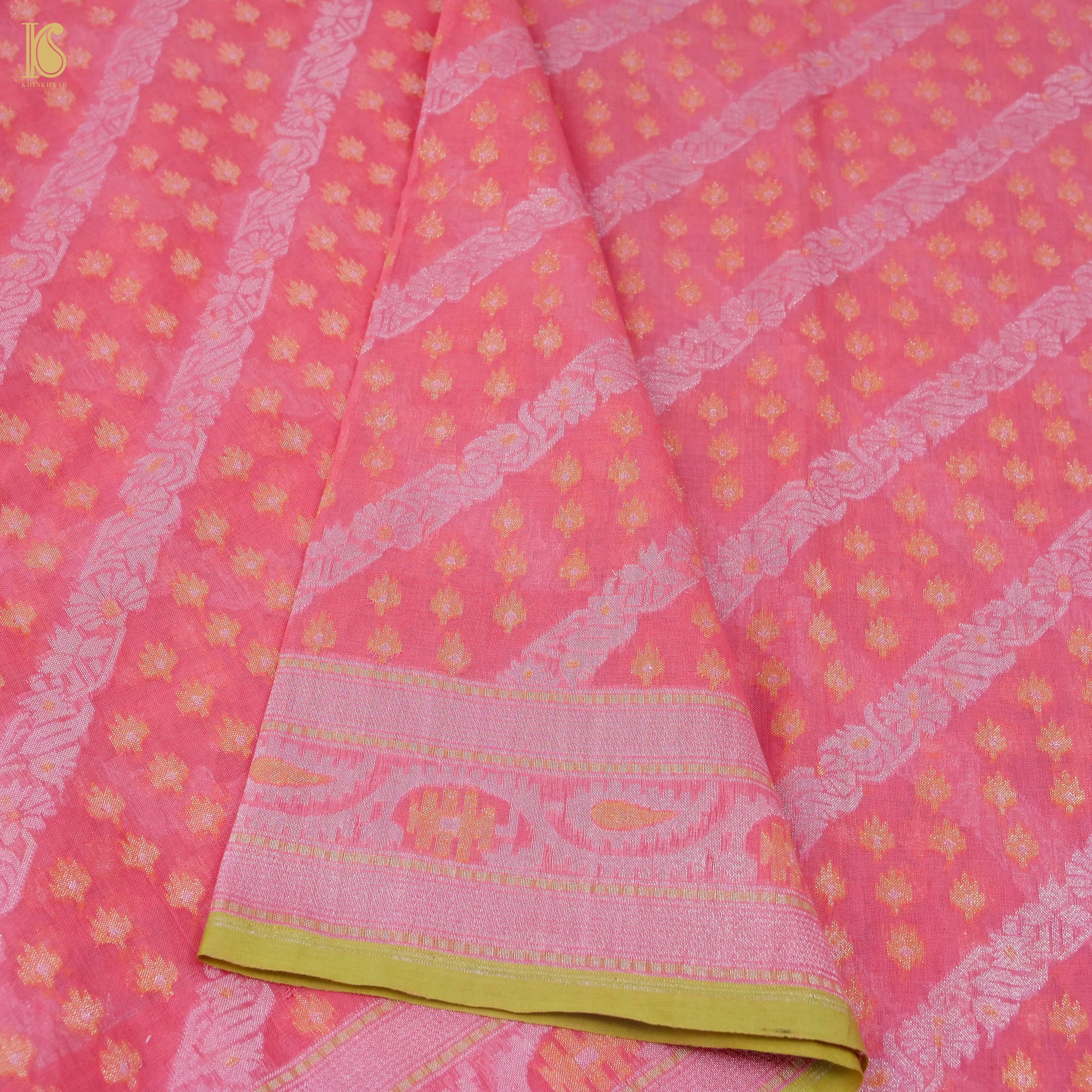 Pink Pure Cotton Handloom Banarasi Jamdani Ektara Saree - Khinkhwab