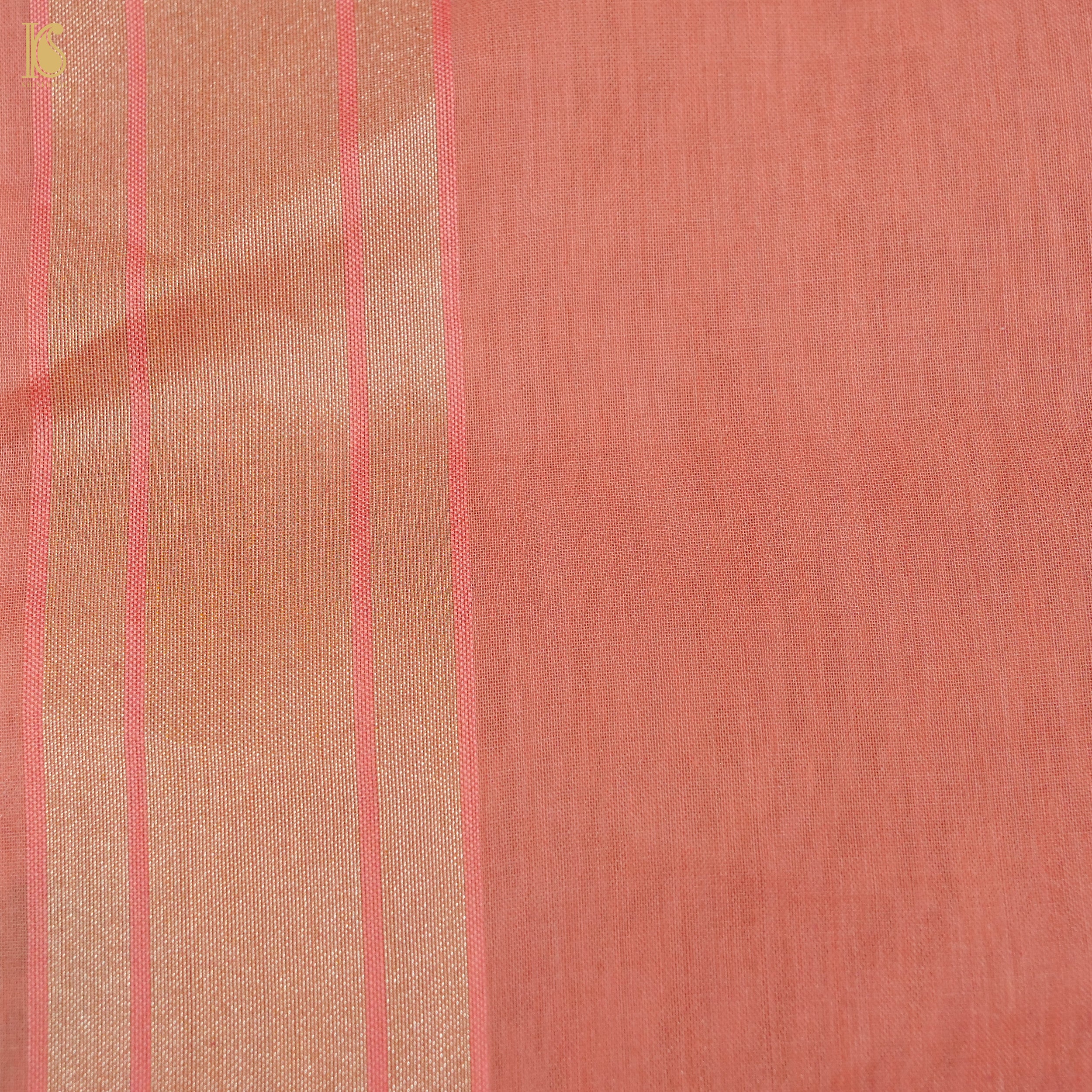 Japonica Pink Handwoven Pure Cotton Real Silver Zari Banarasi Saree - Preorder - Khinkhwab