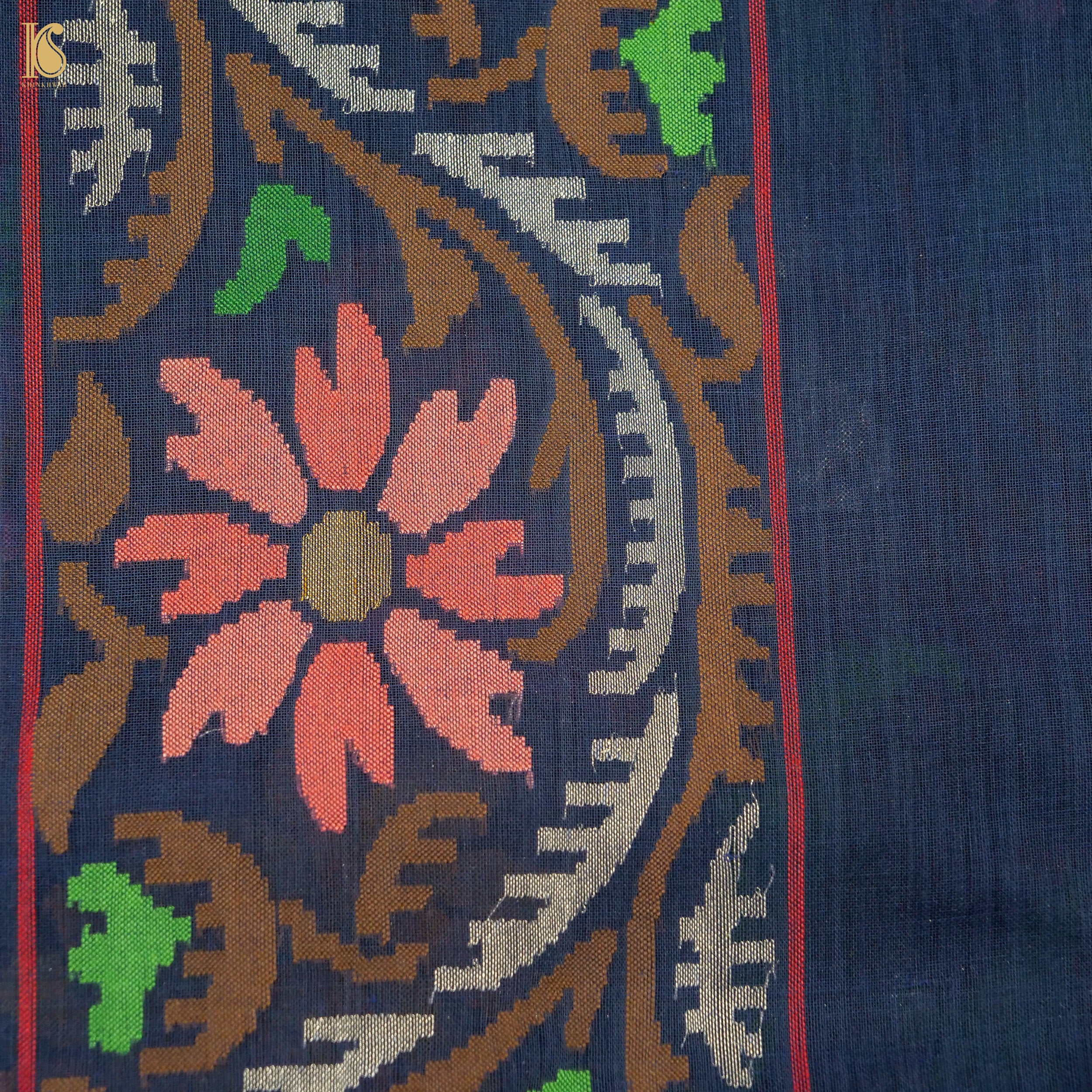 Midnight Blue Handwoven Pure Cotton Real Zari Neelambari Banarasi Saree - Preorder - Khinkhwab