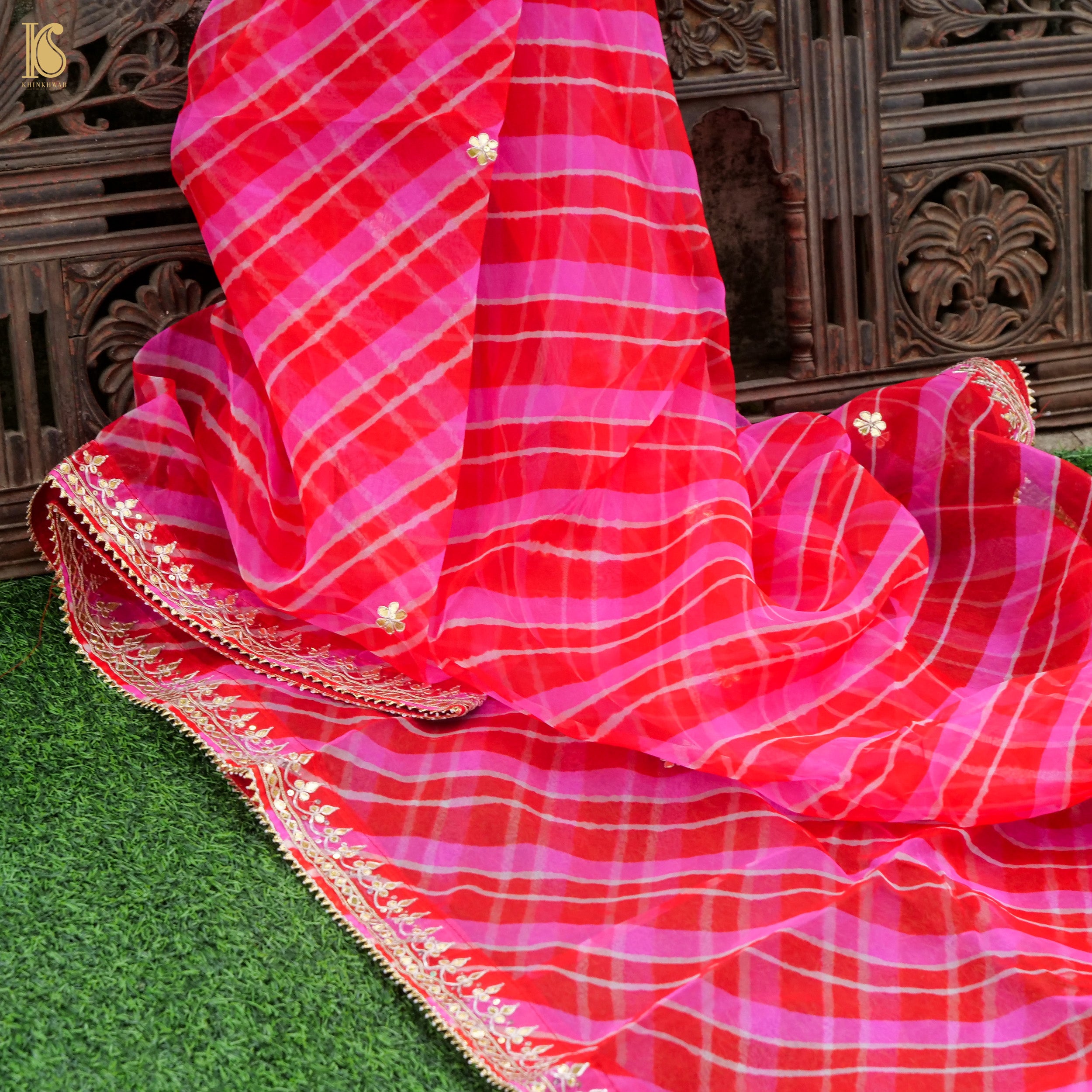 Pink Leheriya Pure Organza Gotta Patti Dupatta - Khinkhwab