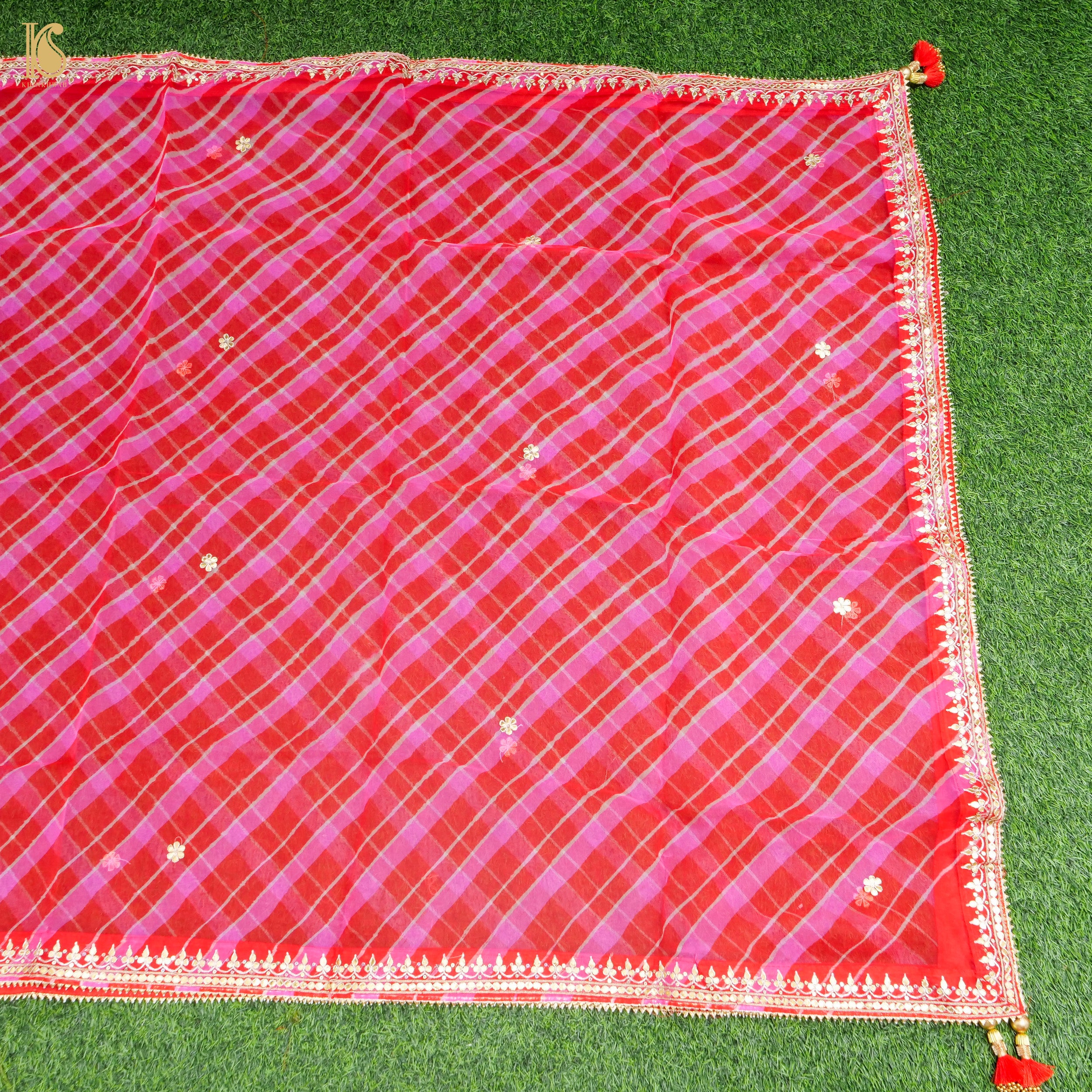 Pink Leheriya Pure Organza Gotta Patti Dupatta - Khinkhwab