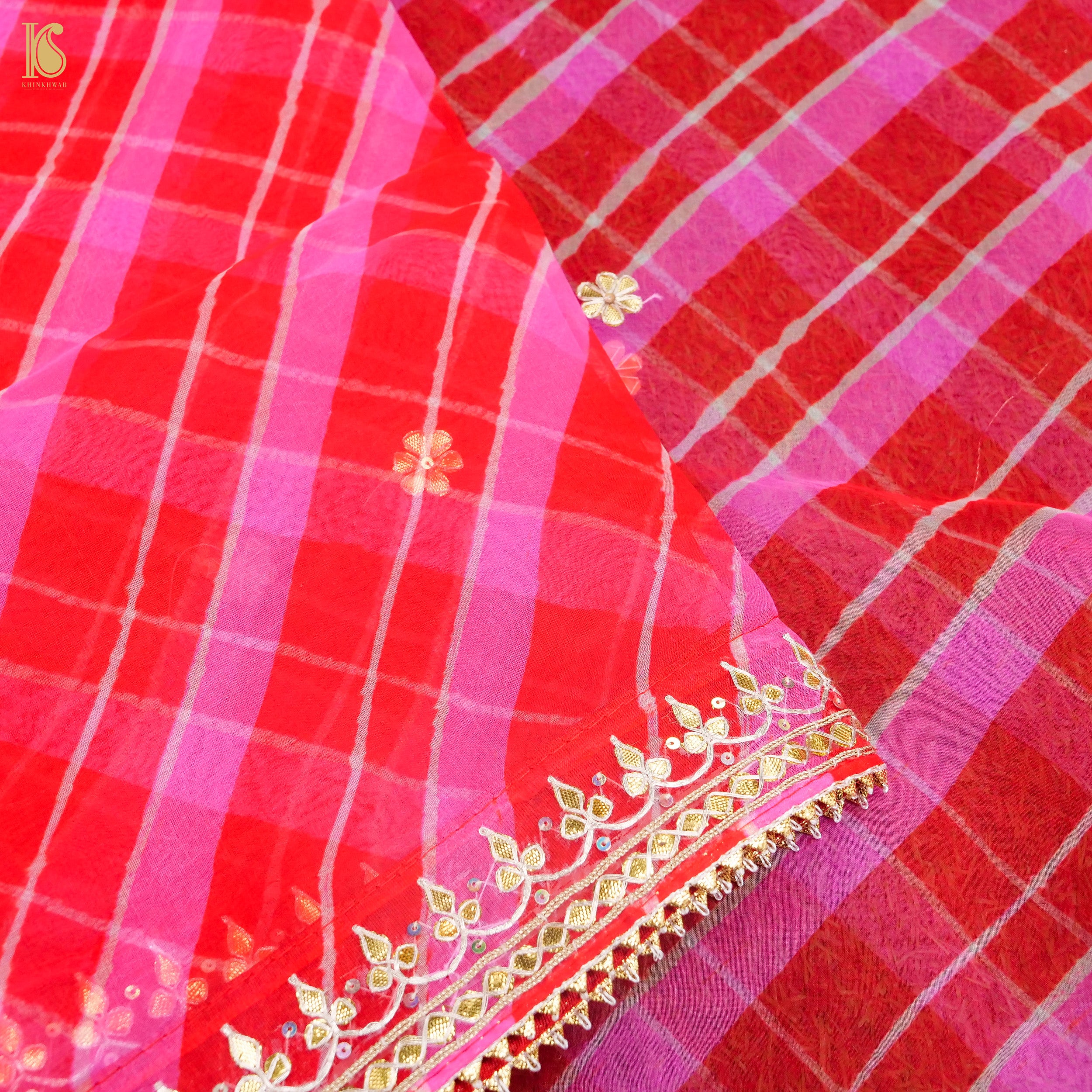 Pink Leheriya Pure Organza Gotta Patti Dupatta - Khinkhwab