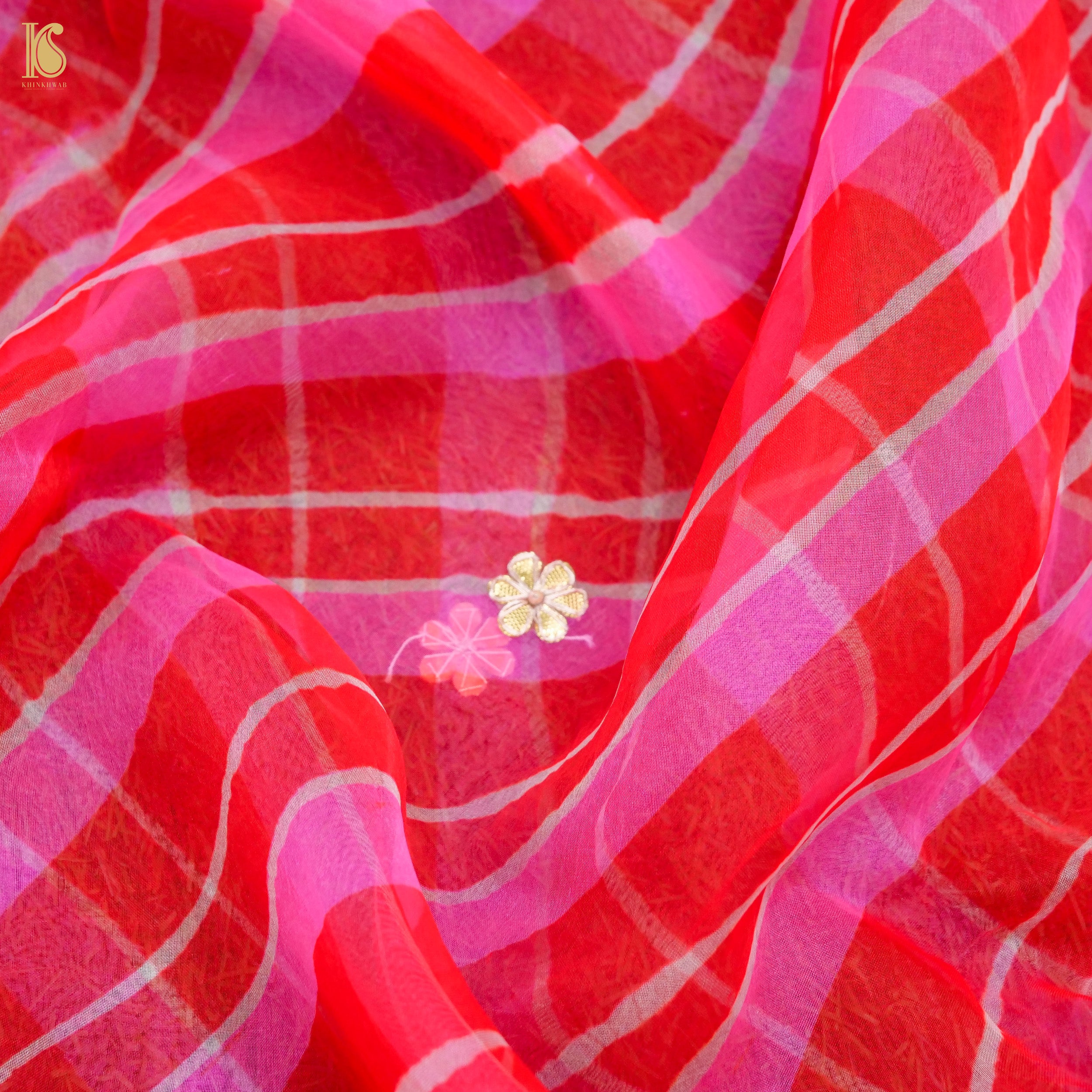 Pink Leheriya Pure Organza Gotta Patti Dupatta - Khinkhwab